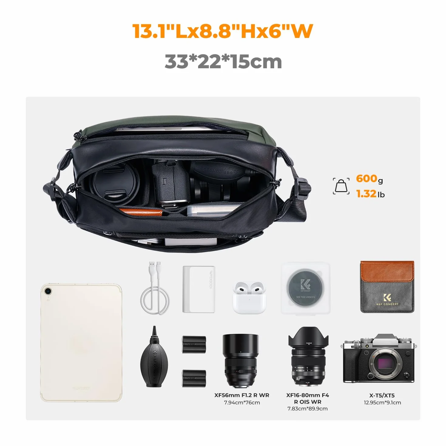 K&F Concept Torba na ramię 2 w 1, 10 l, codzienna torba na ramię i wielofunkcyjna fotografia, aparat crossbody, DSLR, plecak, przenośna torba