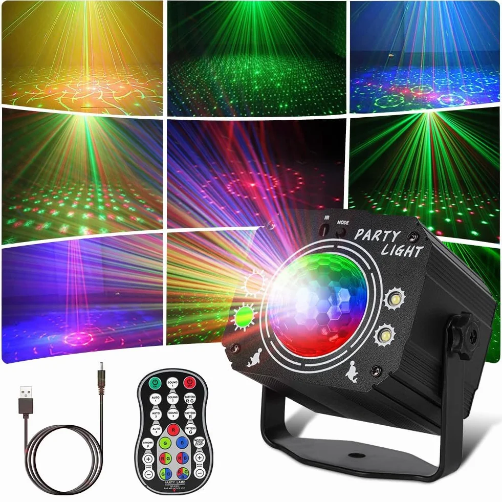URAQT Kula dyskotekowa, światło imprezowe z pilotem zdalnym, 60 trybów, sterowanie muzyką, kabel USB 2 m, 360° RGB, oświetlenie imprezowe do klubu