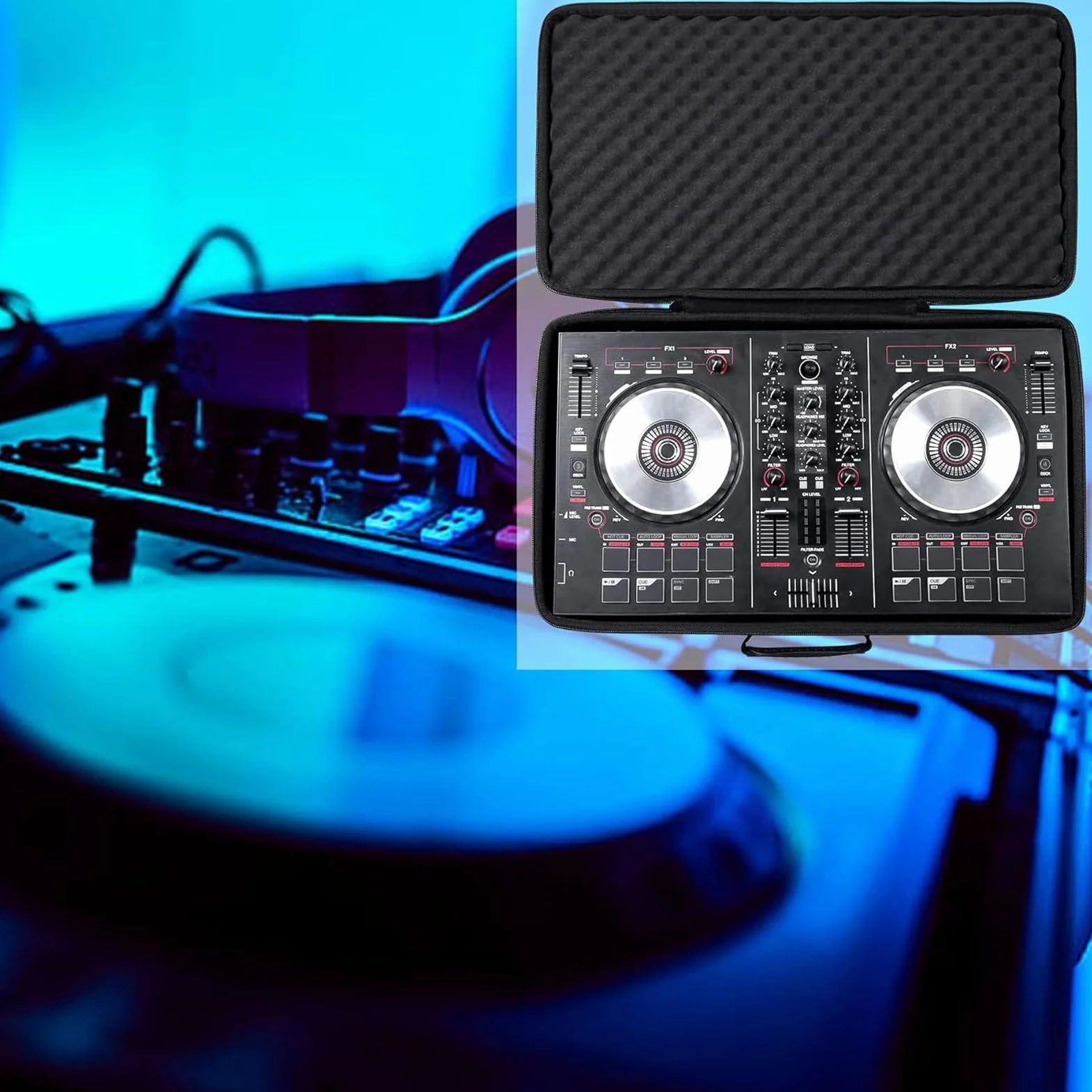 Bewinner DJ Controller Case for Pioneer DDJ FLX4, Wyściełana Torba Przenosząca z pianką pochłaniającą Wstrząsy, Jasna Podszewka Wnętrza, Regulowane Paski Bezpieczeństwa (50 * 30 * 8 cm)