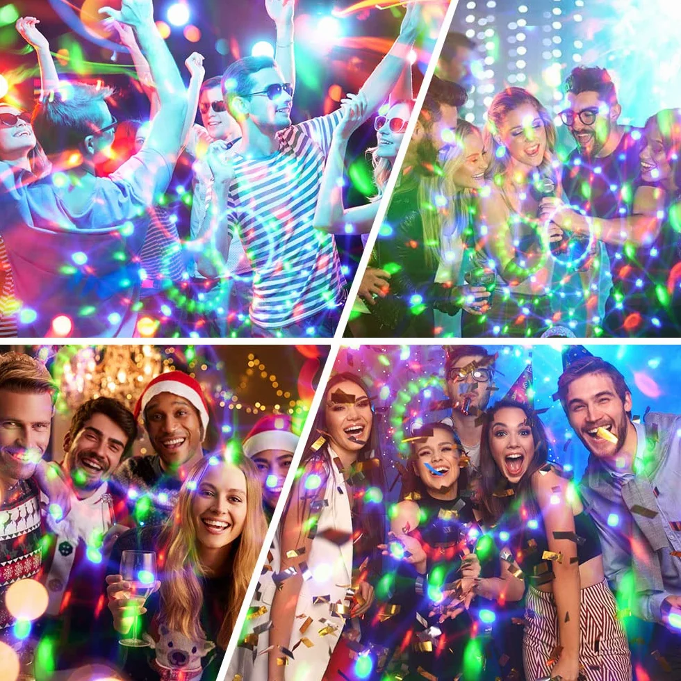 URAQT Disco Lights, 360 ° Aktywowane Dźwiękiem Oświetlenie Imprezowe, 7-Kolorowe Oświetlenie Sceniczne LED z Pilotem do Spotkań Rodzinnych, Przyjęcia Urodzinowego, Tańca, Karaoke, KTV (2 Szt)