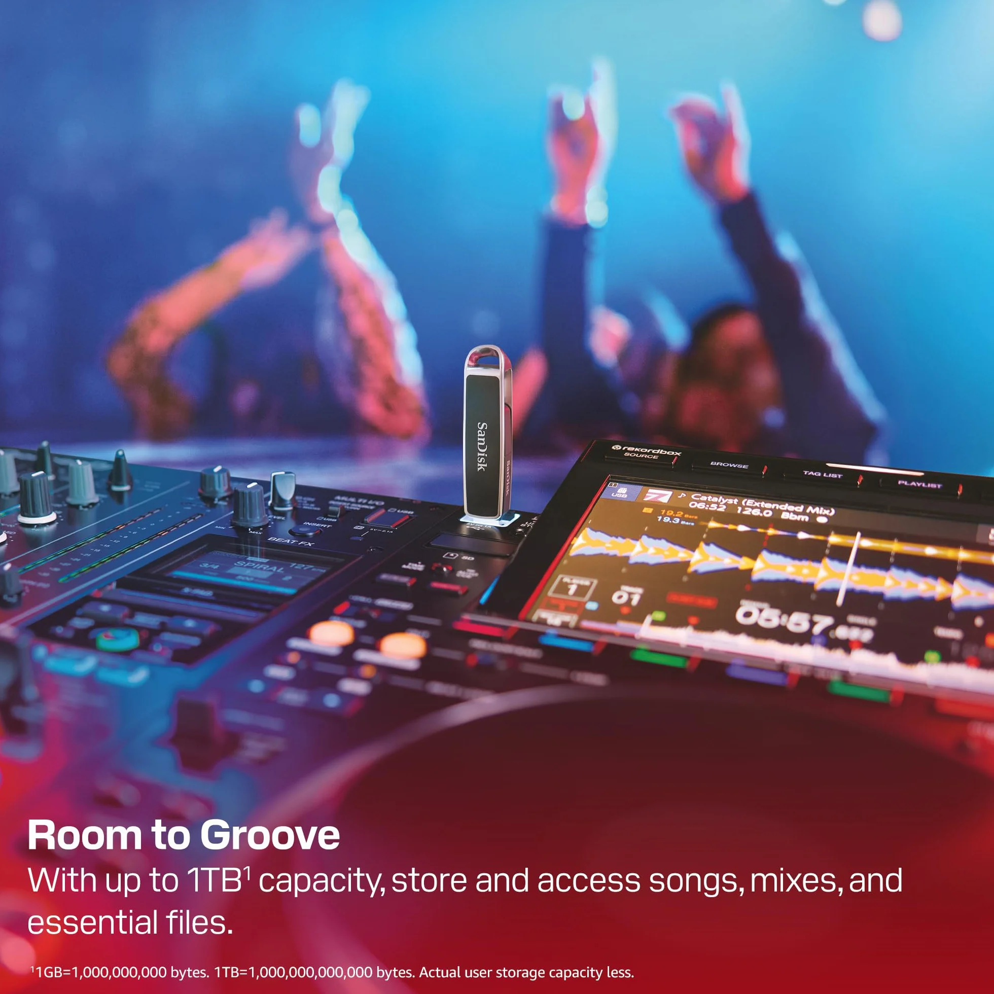 SanDisk 512 GB DJ Flash Drive, USB 3.2 Gen 2, podwójne złącze USB, prędkość odczytu do 1000 MB/s i zapisu do 900 MB/s