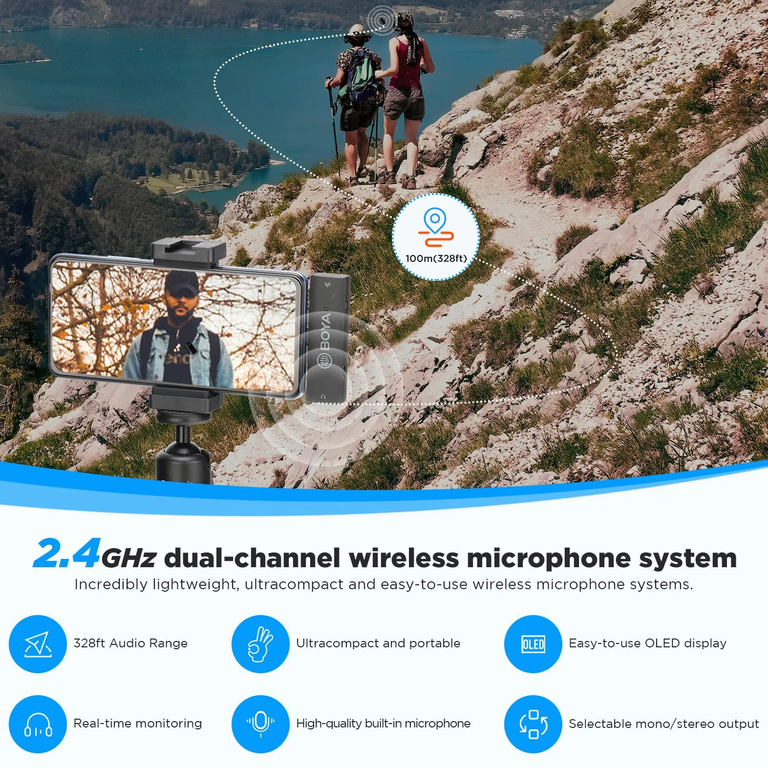 Boya Dwukanałowy bezprzewodowy mikrofon krawatowy do USB typu C telefonu z systemem Android, laptopa, BY-XM6 S6 Plug Play Lapel Lav Mic do nagrywania wideo YouTube, Facebook, transmisja na żywo,