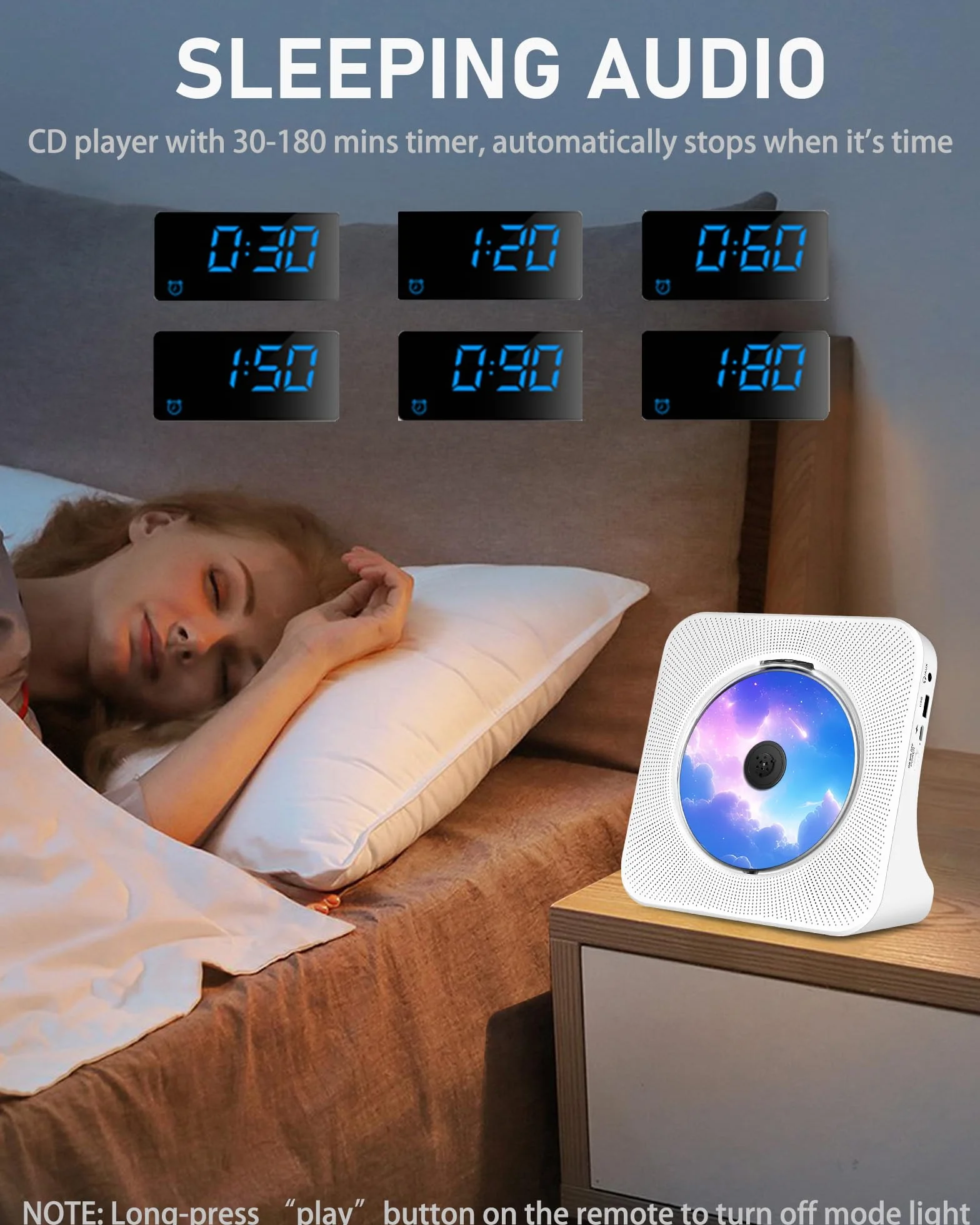 Ładowalny Przenośny Odtwarzacz CD，Wbudowany Odtwarzacz CD Bluetooth z Dwoma Głośnikami, Pilot Zdalny, USB，AUX，Domowe Odtwarzaczes CDs HiFi Stereo，Odtwarzaczs CDs Kompaktowy, Radio FM