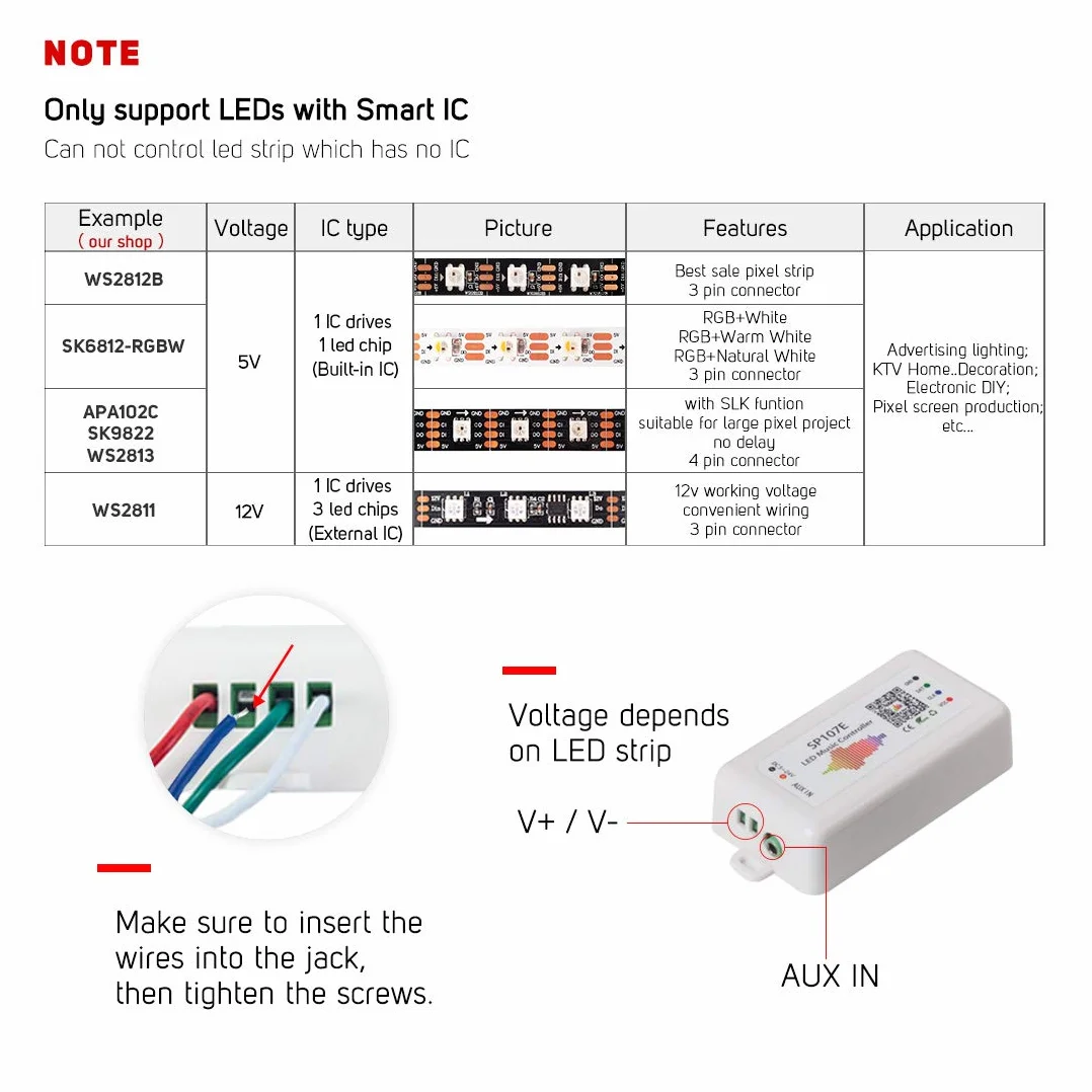 BTF-LIGHTING WS2812B WS2811 SP107E Muzyka Bluetooth Pełnokolorowy kontroler iOS/Andriod App Control Support WS2813 SK9822 SK6812RGB SK6812RGBW Nadaje się do taśmy LED lub panelu matrycowego LED