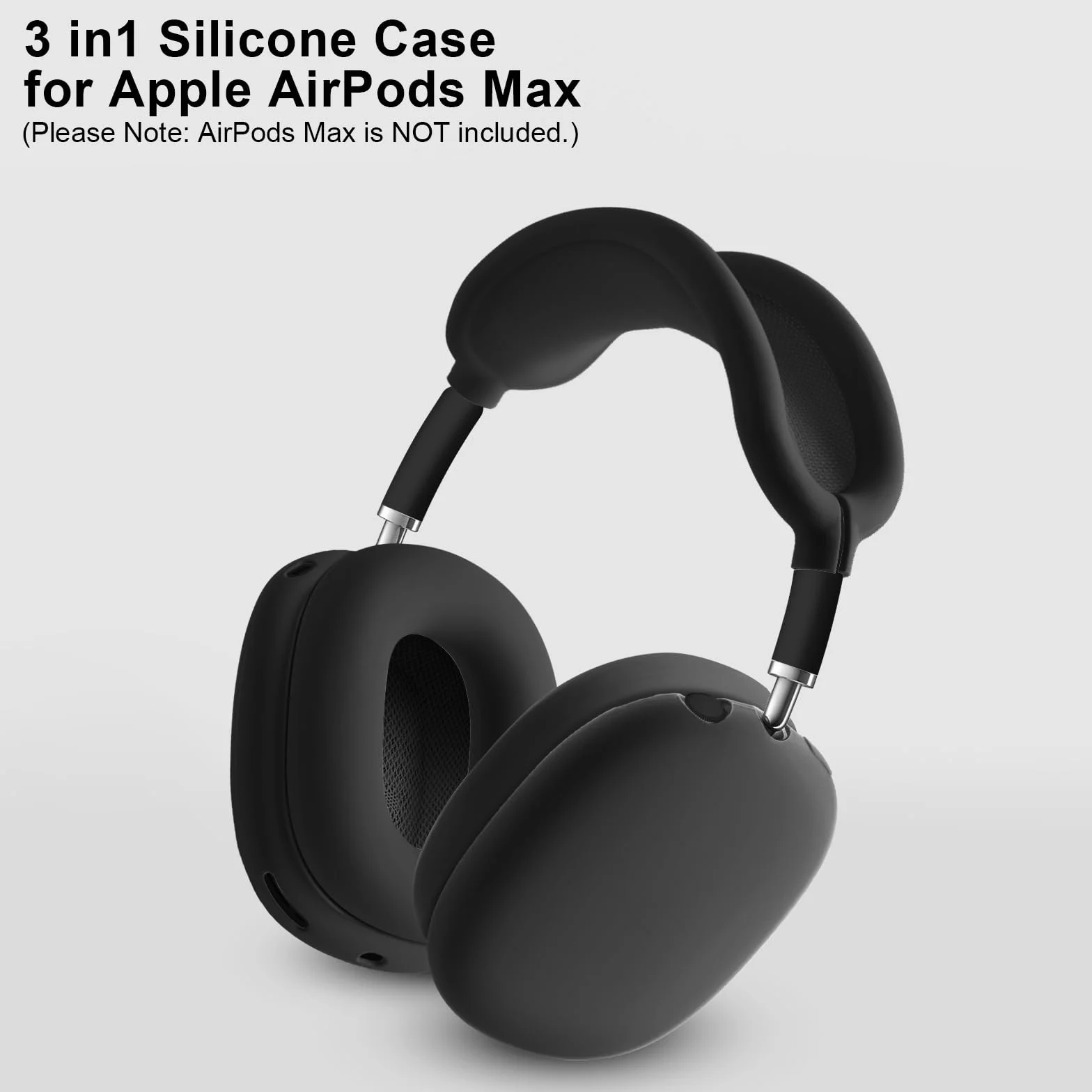 Ainiv Silikonowe etui ochronne na słuchawki Airpods Max (zestaw 3-częściowy) - (opaska + osłona + nauszniki) - czarne | Nakładka na uszy i opaska na głowę