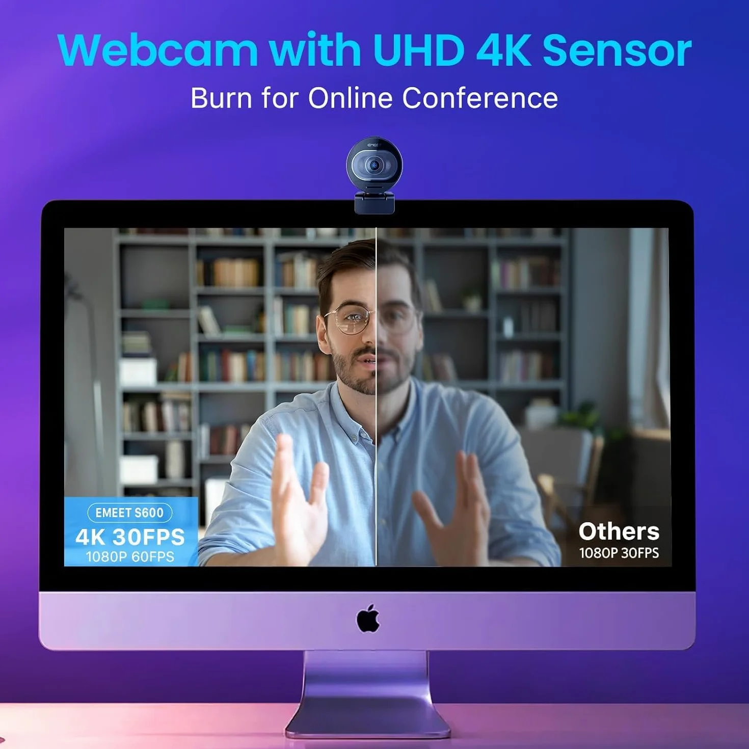 EMEET Kamera internetowa 4K S600, 1080p kamera internetowa do komputera z mikrofonem, PDAF autofokus, korekcja światła, pole widzenia 73°, ochrona danych, Plug & Play, kamera internetowa z mikrofonem