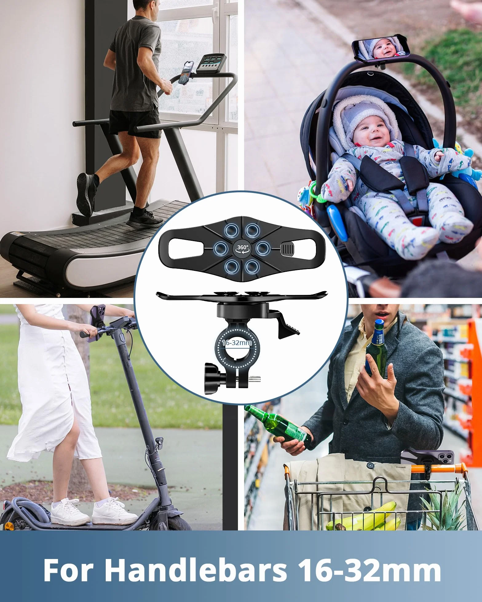 iFalarila 2024 Uchwyt rowerowy na telefon z mocną przyssawką, obrotowy o 360° uchwyt motocyklowy na telefon [1s Lock] Uniwersalny uchwyt na kierownicę kompatybilny ze smartfonami 4,5"-7,5"