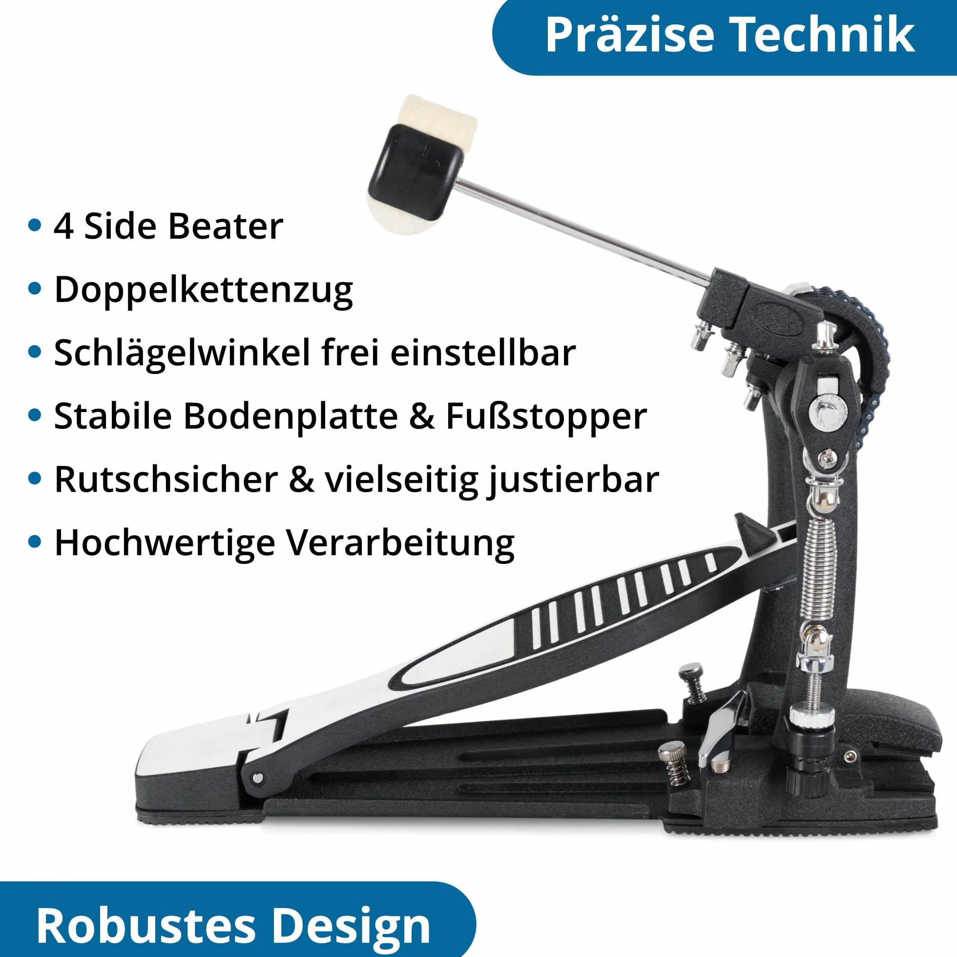 XDrum Stopka Pro, podwójna (podwójny łańcuszek, 4-stronny bijak, stoper, wszechstronna regulacja, dowolnie regulowany kąt uderzenia)