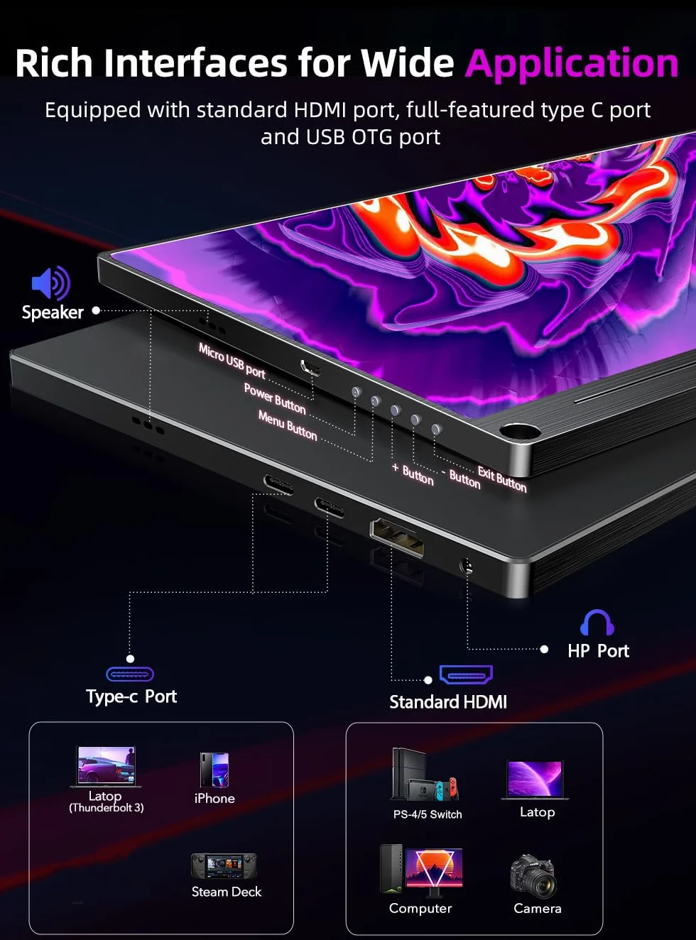 UPERFECT Przenośny monitor 4K 15,6 cala z wyświetlaczem IPS 3840 x 2160 UHD IPS HDMI USB C OTG matowy ekran do komputera, laptopa, telefonu komórkowego, PS4/5, Xbo, Switch, fotografów, edytorów wideo