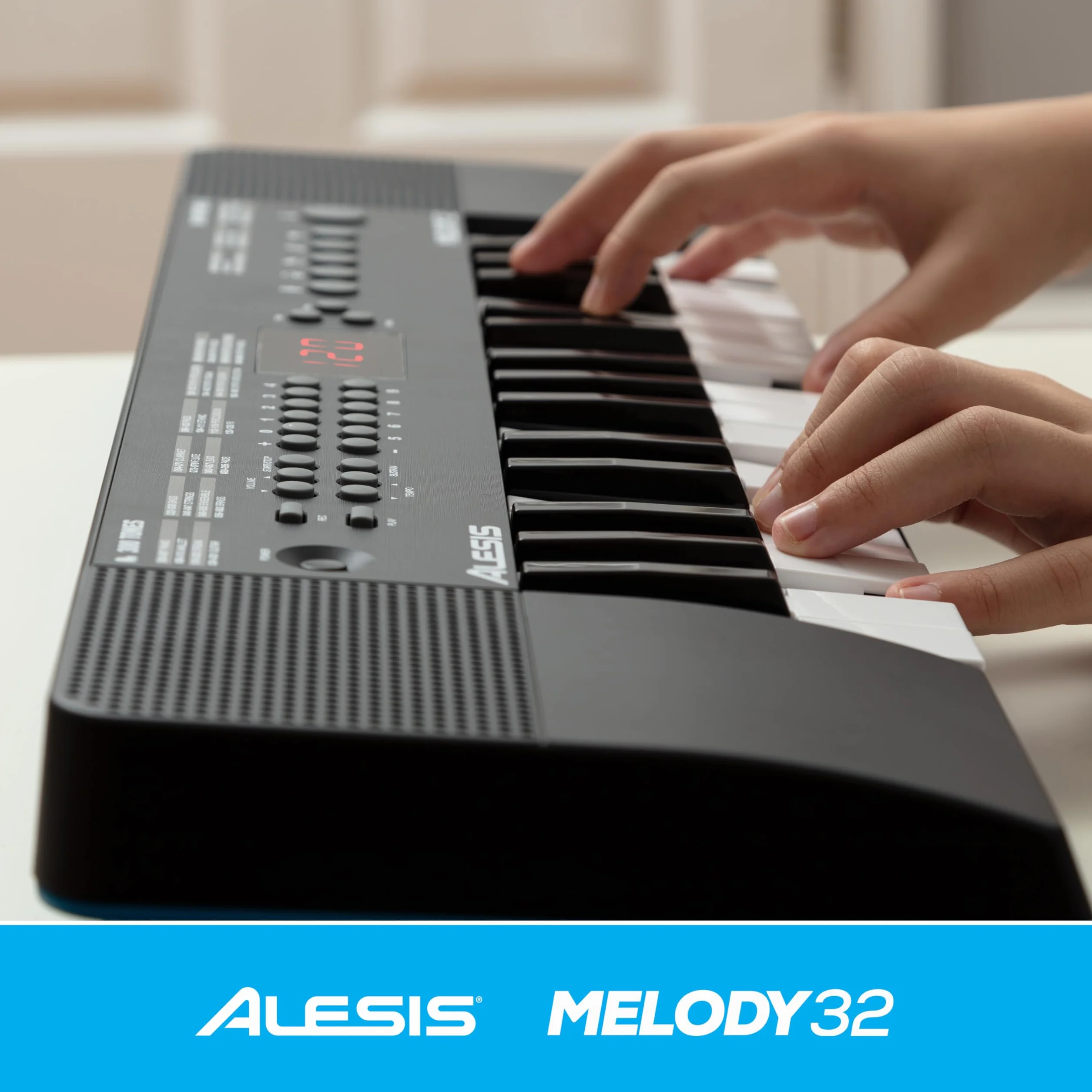 Alesis Melody 32 - Przenośne 32-Klawiszowe Minipianino Cyfrowe/Keyboard z Wbudowanymi Głośnikami, 300 Brzmień, 40 Utworów Demo, Łączność USB-MIDI