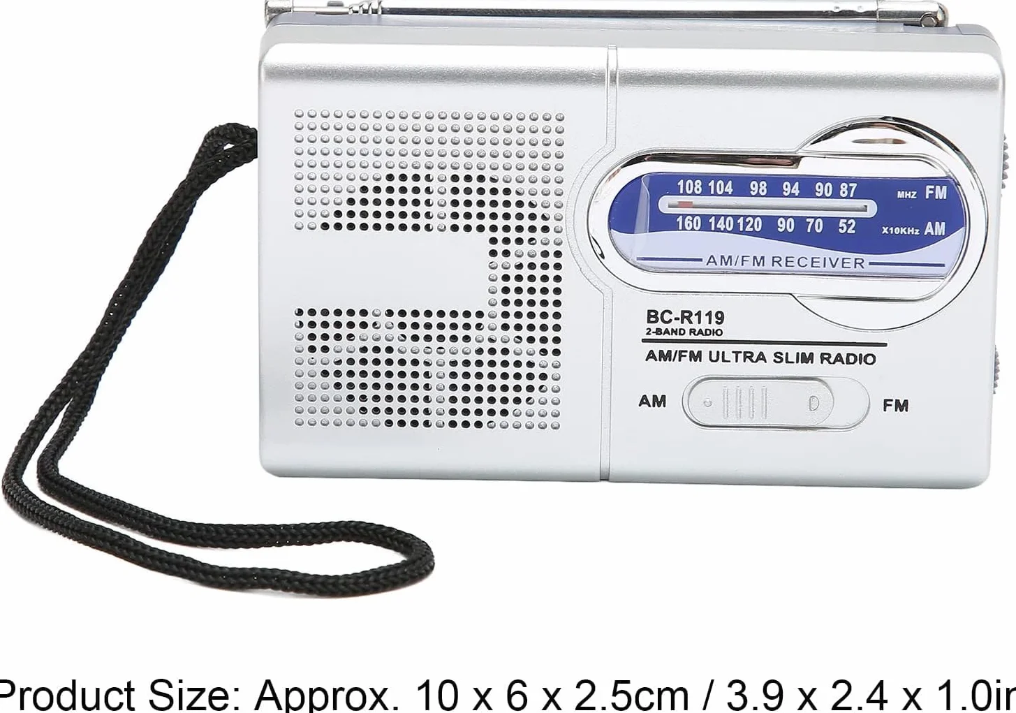 Przenośne radio AM FM, małe radio, na baterie, kieszonkowe radio do chodzenia, joggingu, kempingu, srebrne