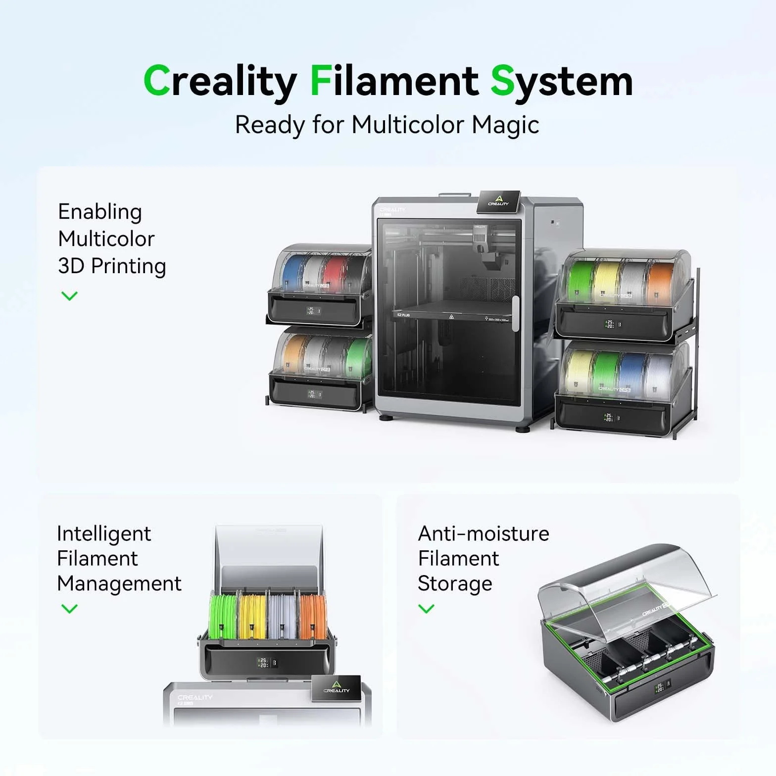 Creality Drukarka 3D System CFS Druk wielokolorowy: automatyczne ładowanie drutu, magazyn drutu odporny na wilgoć, obsługuje 4 urządzenia dla 16 kolorów, kompatybilny z Creality K2 Plus