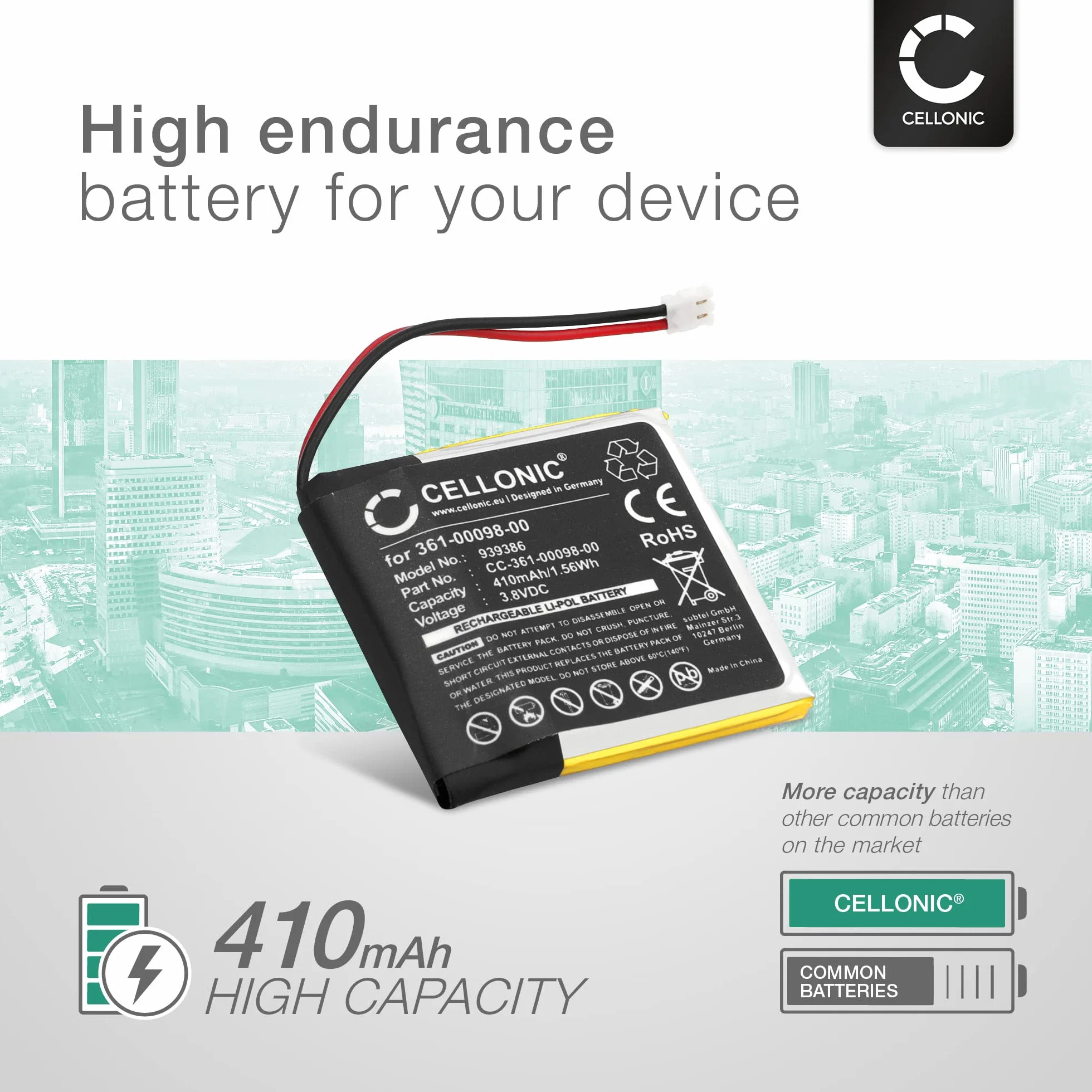 CELLONIC® Nowa bateria kompatybilna z zegarkiem Garmin Fenix 5X, 361-00098-00 410mAh zapasowa bateria do GPS, Fitness, bransoletka