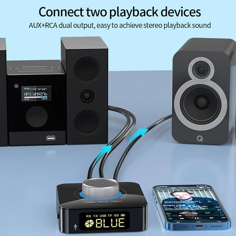 DollaTek Bezprzewodowy adapter audio 2 w 1, kompatybilny z Bluetooth, lekki odbiornik nadajnik do telewizora, PC, stereo, po??cz g?o?nik, s?uchawki