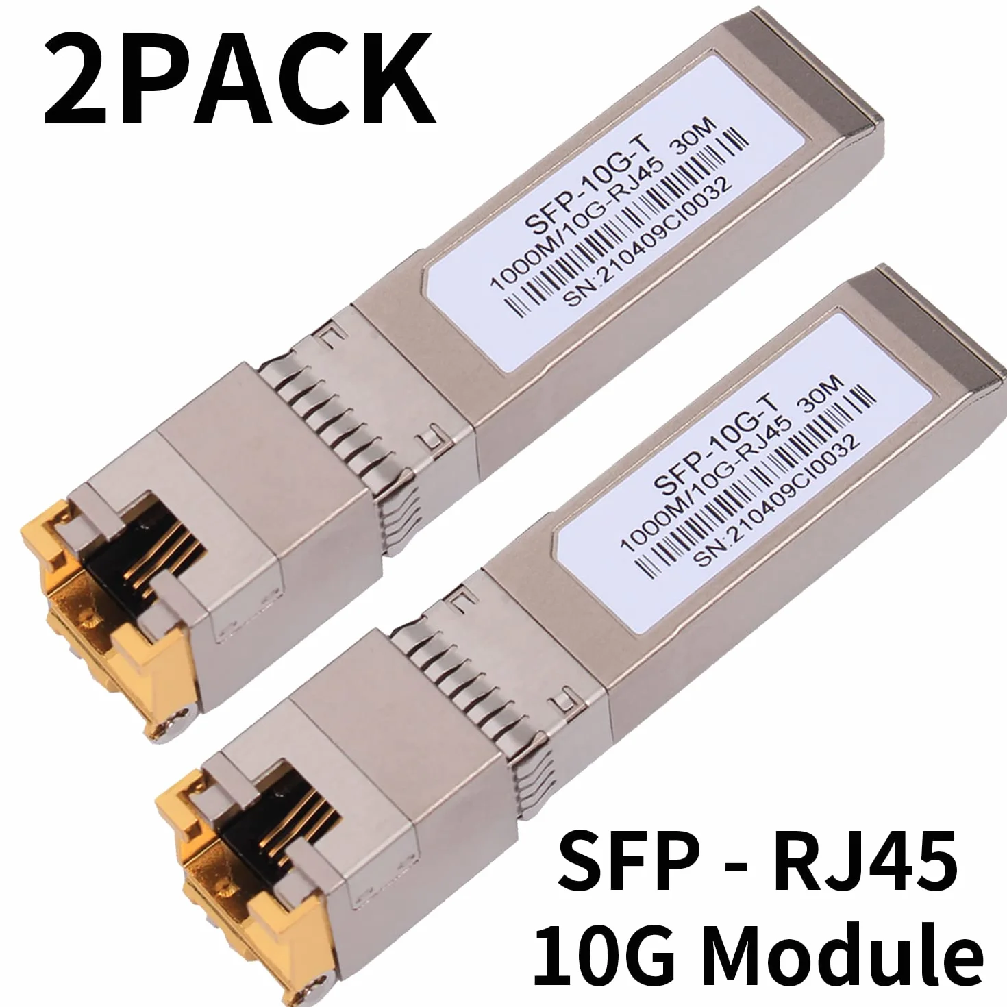 2 sztuki modułu miedzianego 1.25/2.5/5/10G SFP+ RJ45 - do 30 m z CAT.6a/7 kompatybilność z nadajnikami Cisco, Ubiquiti, Netgear, D-Link, Supermicro, TP-Link, Mikrotik, Unifi i innymi, SFP 10GBase-T