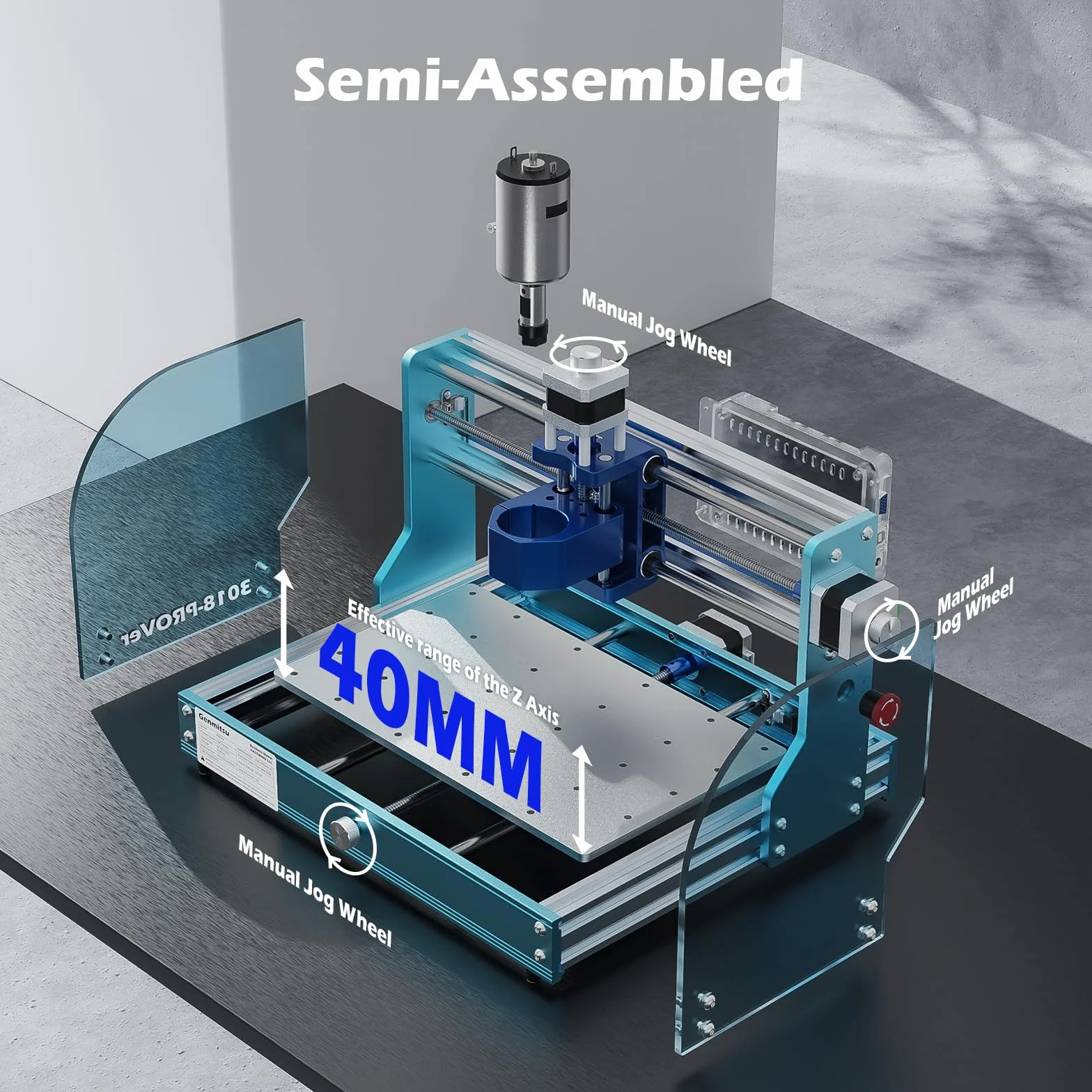 Genmitsu 3018-PROVer V2 Frezarka CNC, pulpit CNC dla początkujących, z wyłącznikami krańcowymi i zatrzymaniem awaryjnym, ulepszony aluminiowy spoilboard osi Z, obszar roboczy 284 x 180 x 40 mm