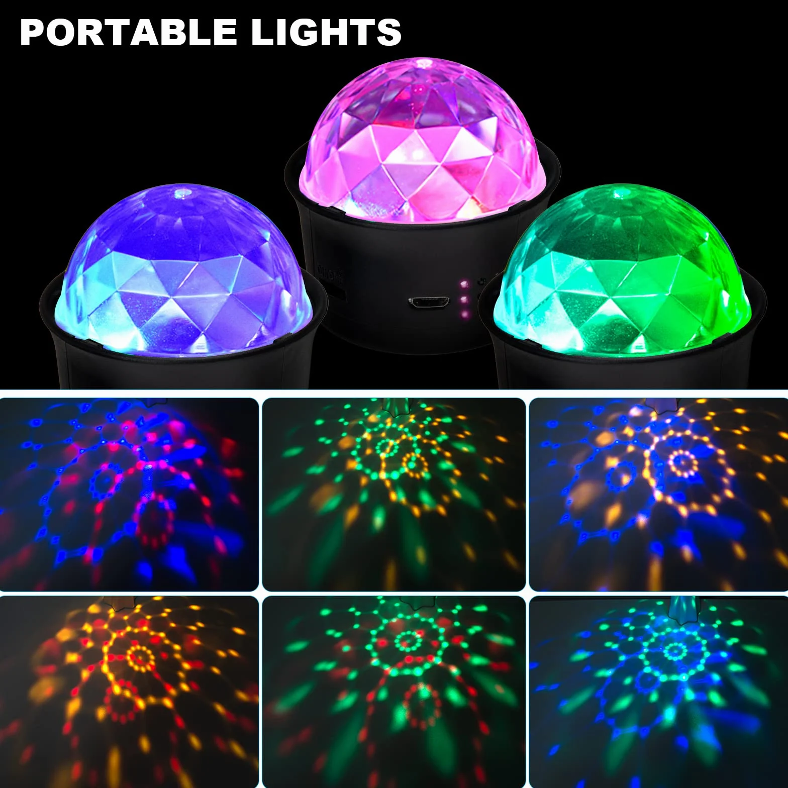 URAQT Disco Lights, Mini Aktywowane Dźwiękiem Oświetlenie Imprezow, 3W RGB Zmiana Kolorów, Przenośne Ladowanie Oświetlenie Sceniczne LED do Spotkań Rodzinnych, Przyjęcia Urodzinowego, Karaoke(1 Szt)