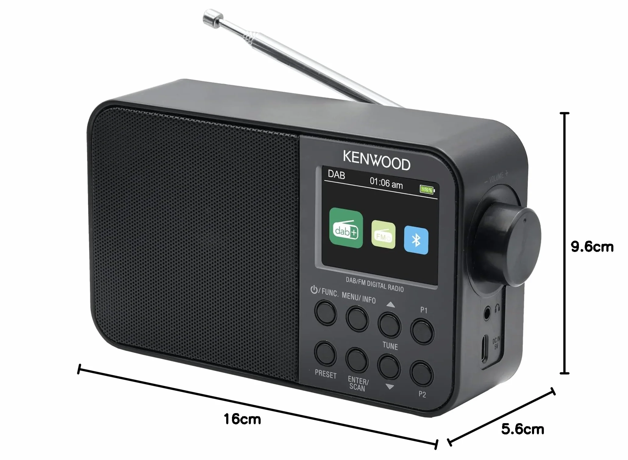 Kenwood CR-M30DAB-B przenośne radio DAB+ z Bluetooth, wbudowanym akumulatorem i kolorowym wyświetlaczem 6,1 cm, kolor czarny
