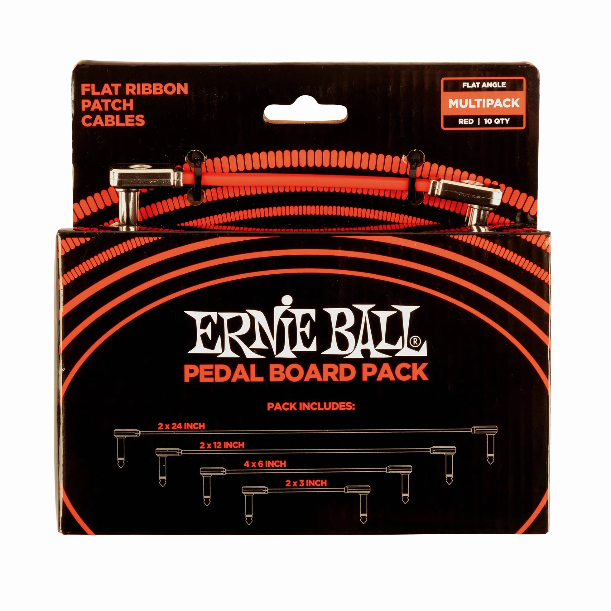 Ernie Ball Flat Ribbon Patch Cables Pedalboard Multi-Pack - Red