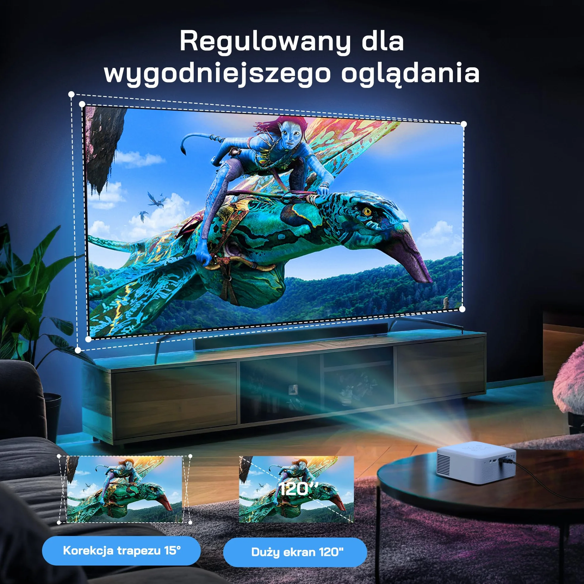 WOLFANG Mini projektor, ulepszony 1080P Full HD przenośny projektor telefoniczny, zewnętrzny projektor kina domowego kompatybilny z HDMI, USB, smartfonem, tabletem, komputerem, TV Stick, AV, kartą Mic