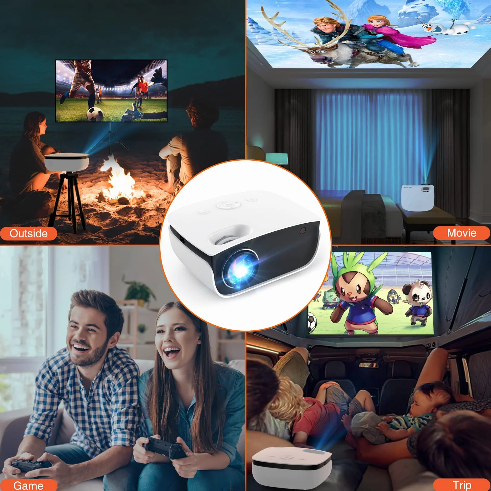 T TOPVISION Mini rzutnik, 7500 l, przenośny projektor kina domowego, obsługa 1080p Full HD LCD [ekran w zestawie] projektor wideo kompatybilny ze smartfonami/pendrive / PS5/PC/laptopem, USB