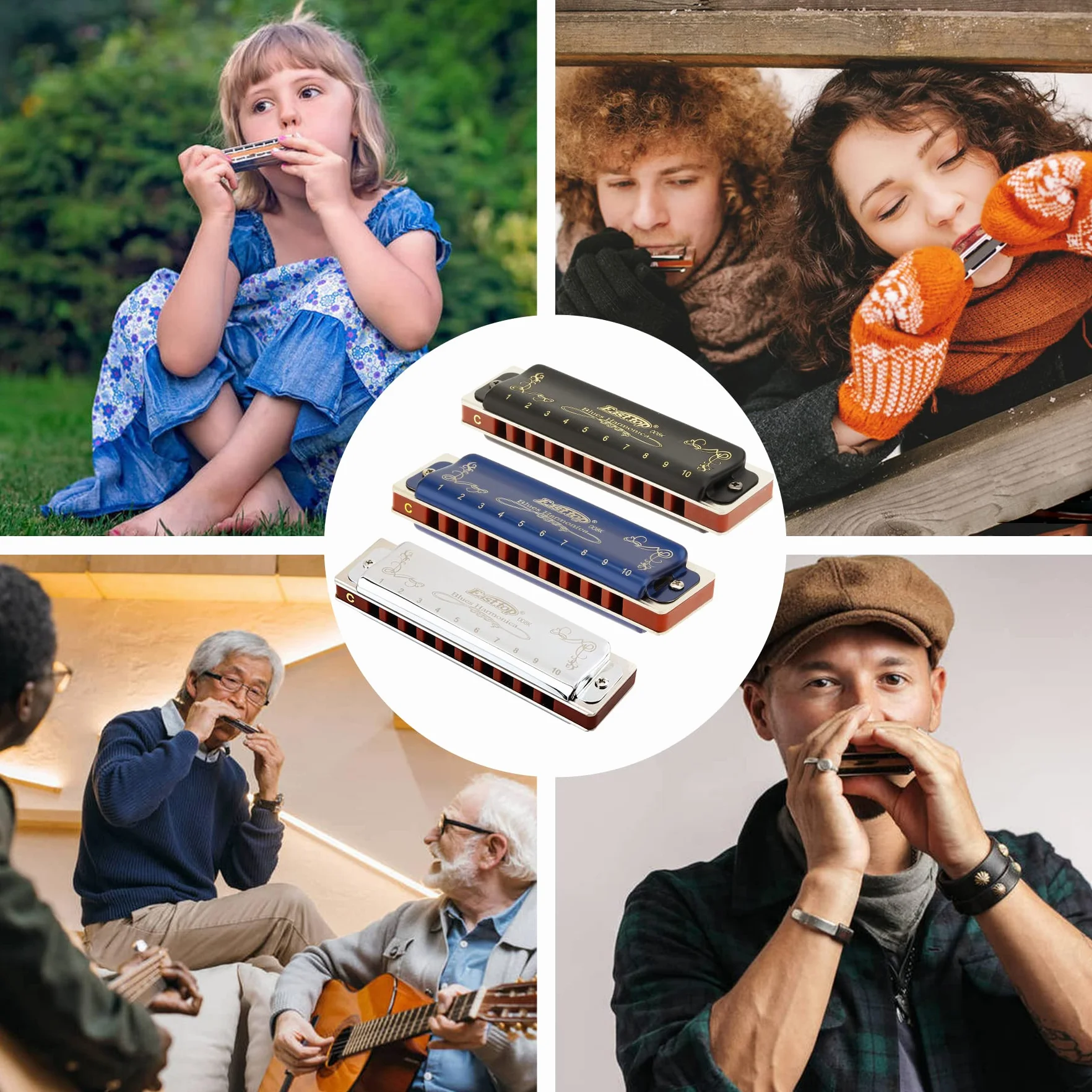 East top Harmonijka, harmonijka diatoniczna, klucz C,10 otworów, 008 K, ze srebrną osłoną, harmonijki bluesowe dla dorosłych, profesjonalistów, początkujących i studentów