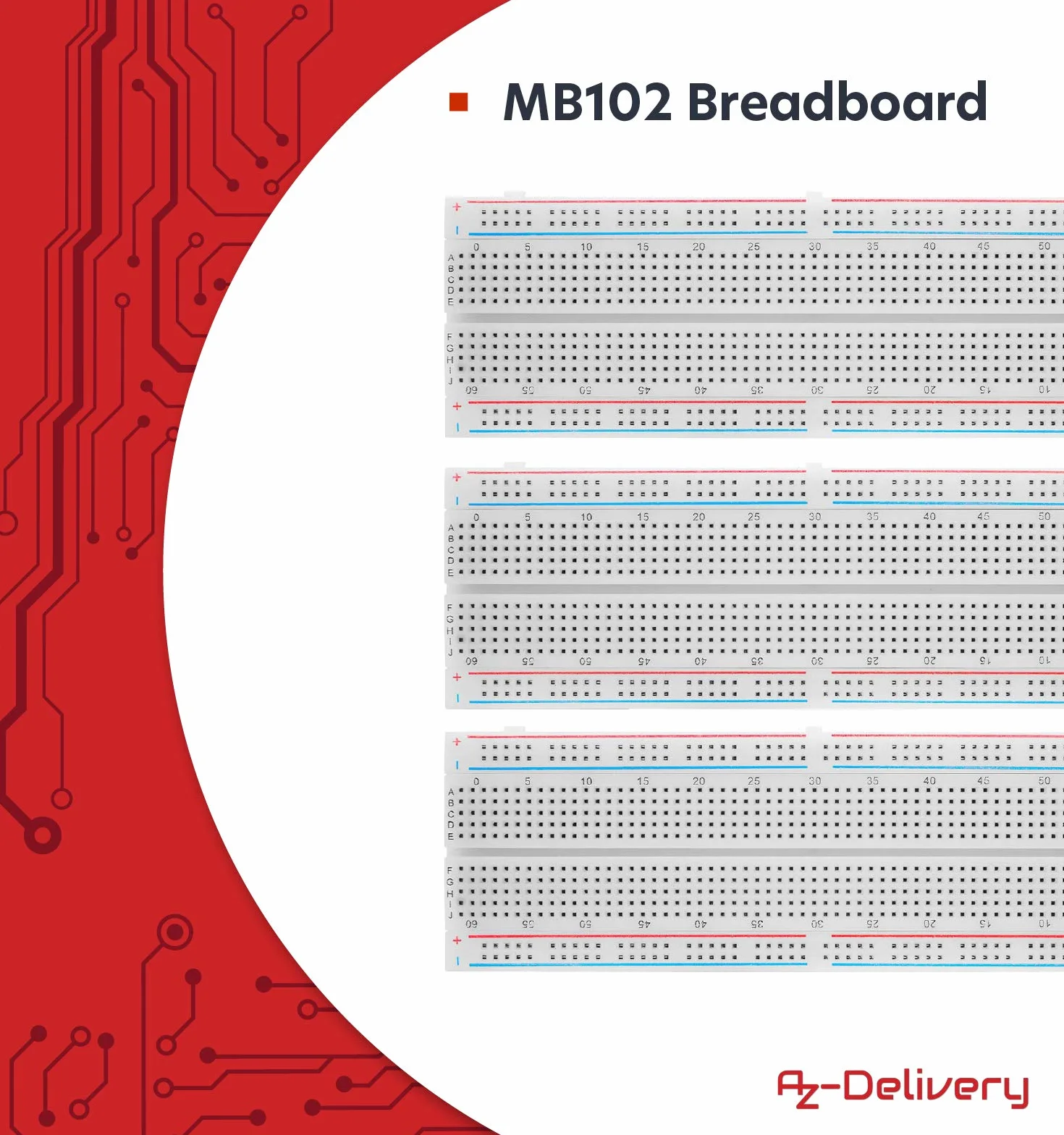 AZDelivery 3 x Breadboard Kit - 3x Jumper Wire m2m / f2m / f2f + 3szt MB102 Breadbord kompatybilny z Arduino i Raspberry Pi wraz z e-book!