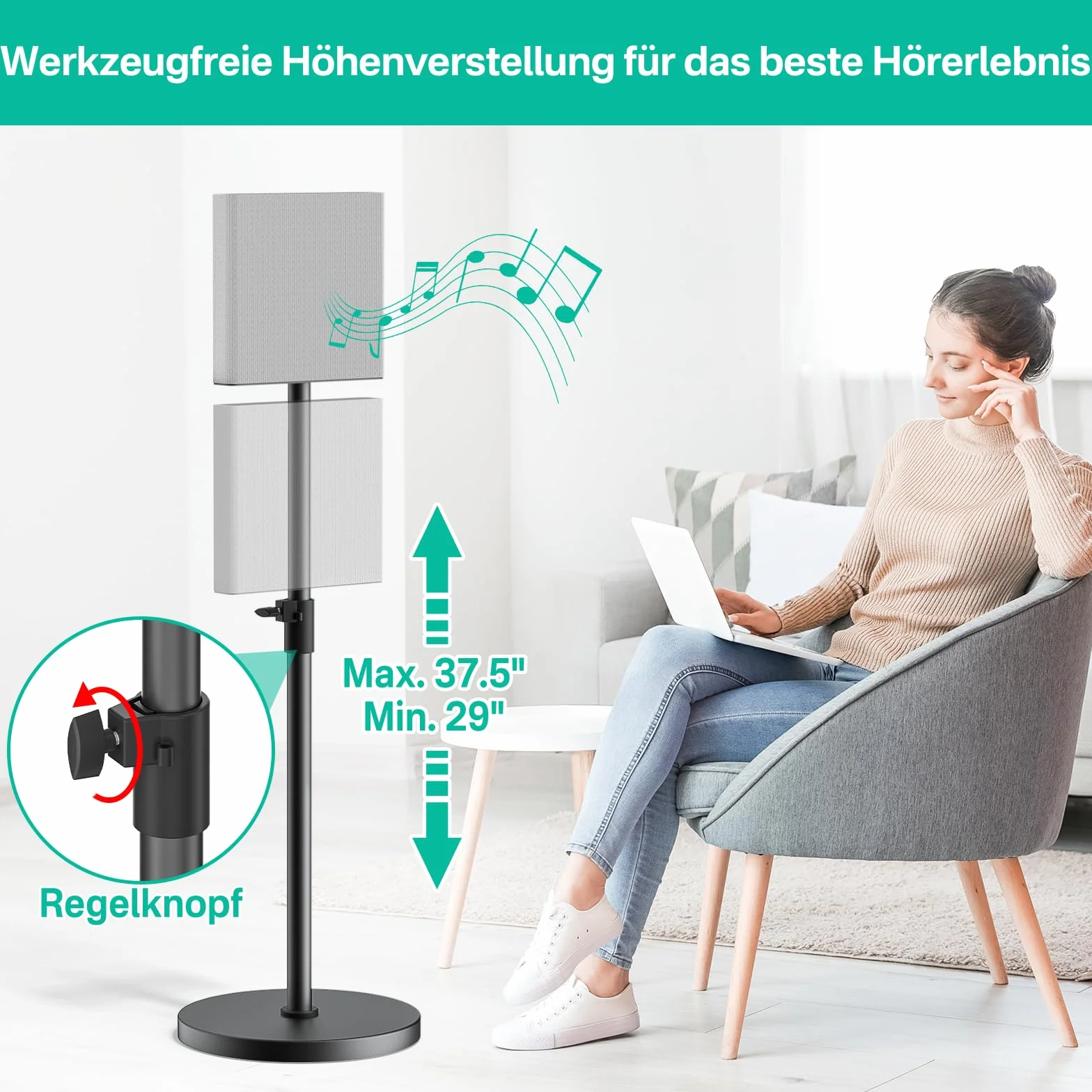 Para stojaków do głośników dla Sony Bravia Theatre Quad HT-A9M2 – Regulowane w wysokości stojaki na głośniki surround dla Sony HT-A9M2 z zarządzaniem kablami (tylko stojaki)
