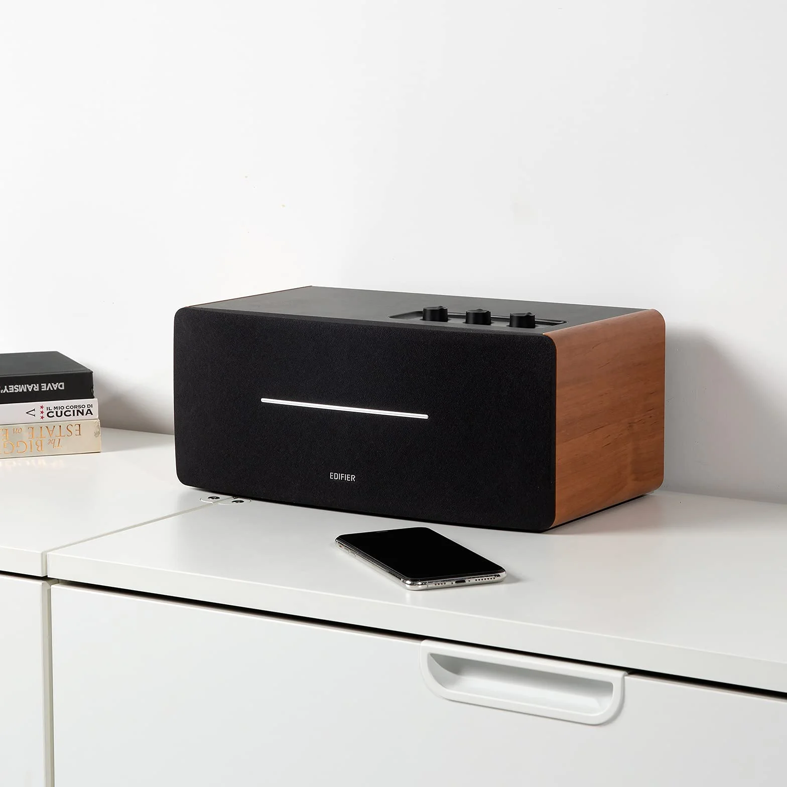 EDIFIER D12 kompaktowy system głośników stereo (70 W) z Bluetooth 5.0 i pilotem zdalnego sterowania na podczerwień – idealny do jadalni, kuchni, miejsca pracy.
