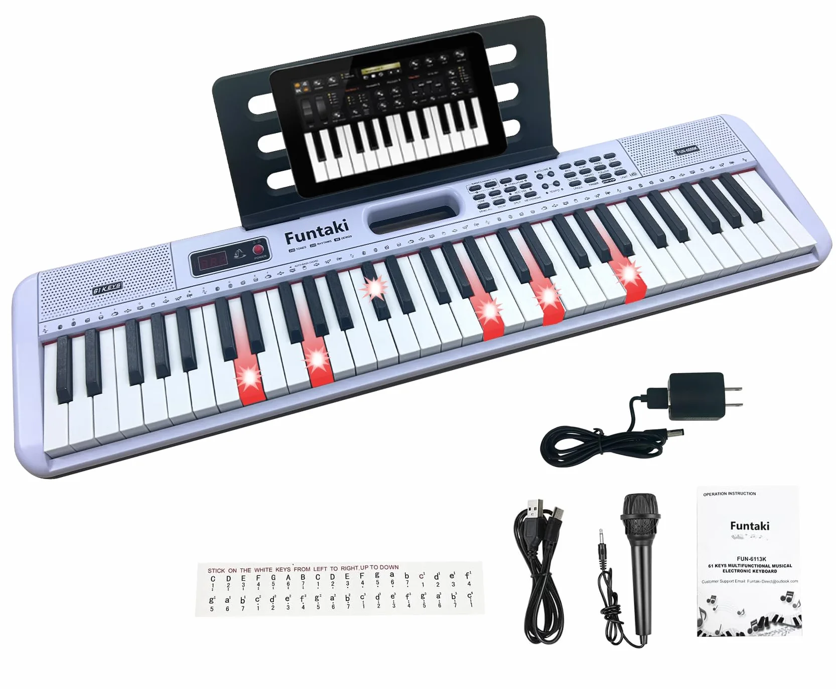 61-klawiszowy elektroniczny pianino z klawiaturą dla dorosłych i dzieci z podświetlanymi klawiszami, łączność MIDI i tryby nauki - idealne fortepian dla początkujących