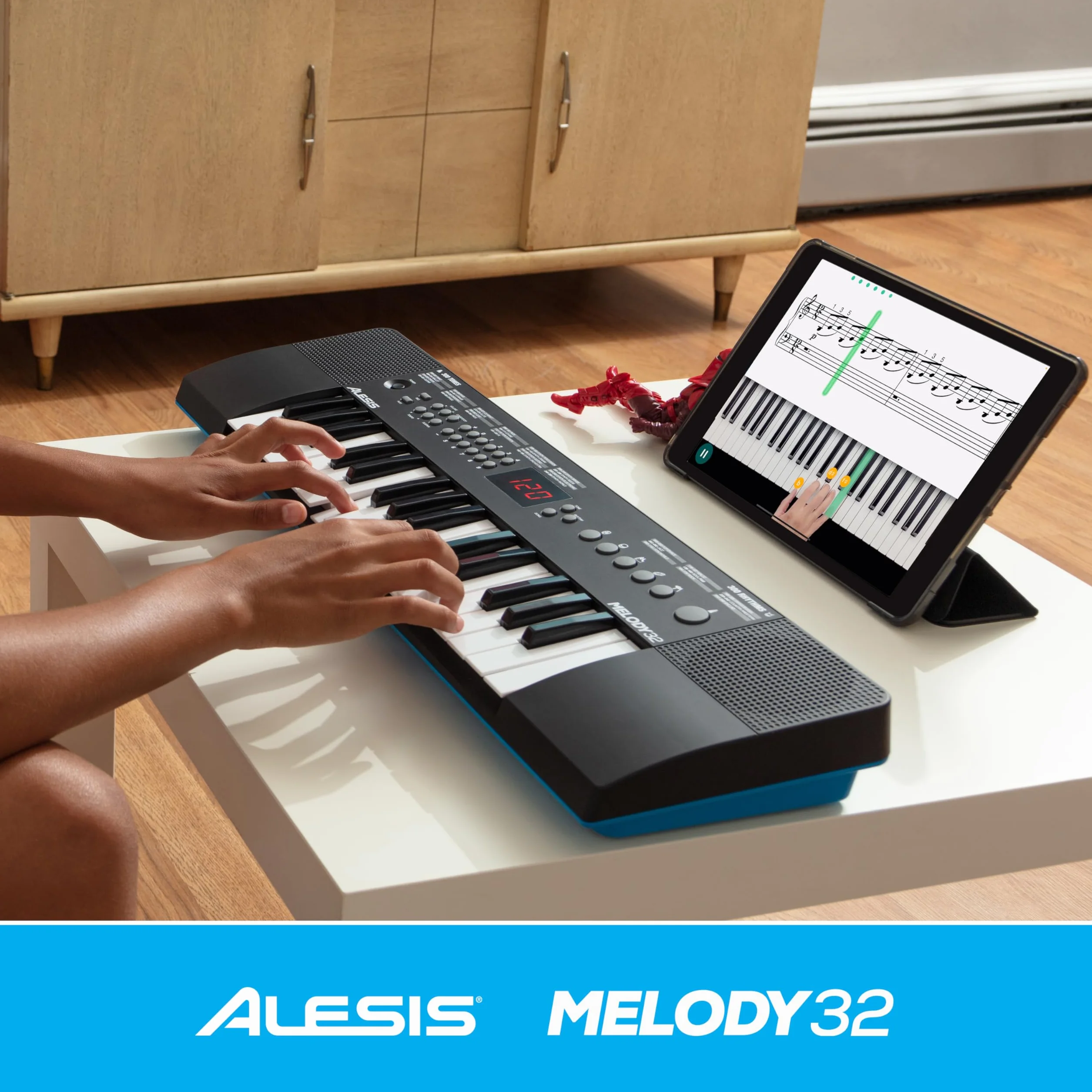 Alesis Melody 32 - Przenośne 32-Klawiszowe Minipianino Cyfrowe/Keyboard z Wbudowanymi Głośnikami, 300 Brzmień, 40 Utworów Demo, Łączność USB-MIDI