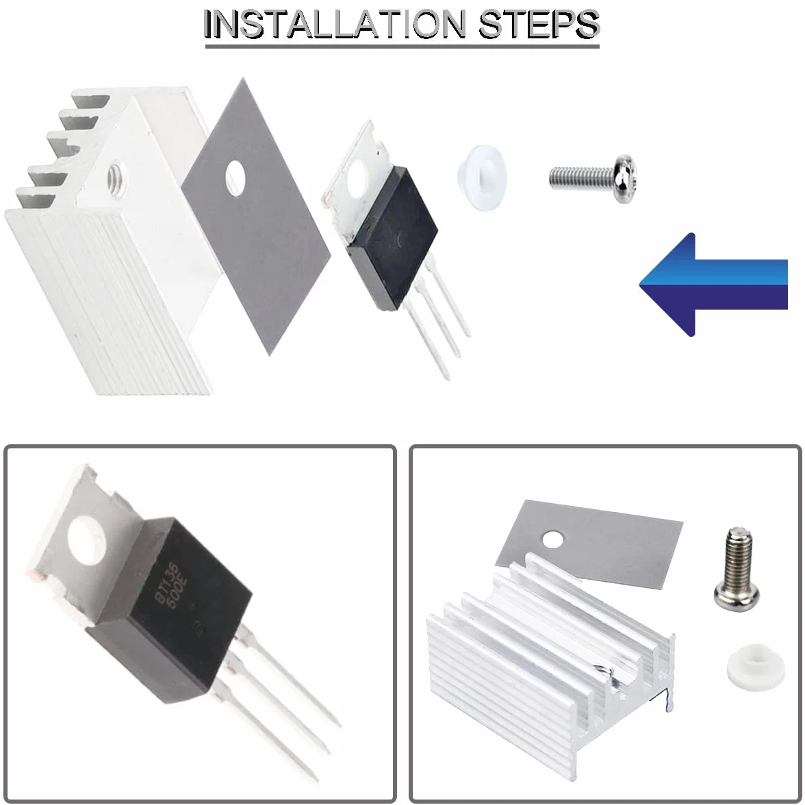20 szt. BT136-600E Triak tyrystorowy, Gate Trigger 4A/600V TO-220AB-zastępuje BT136 BT136-600 BT136-600D z radiatorem podkładka z gumy silikonowej śrubokręt