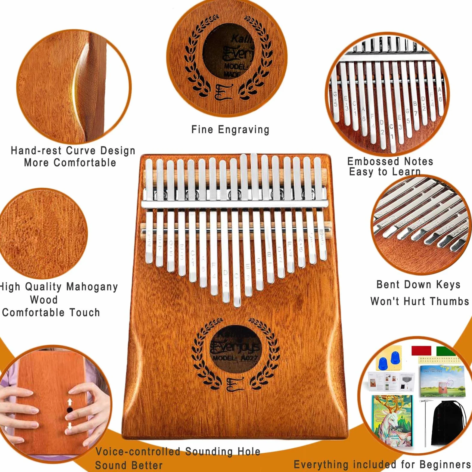 Kalimba pianino dla kciuków 17 klawiszy przenośne Mbira z etui ochronnym zestaw