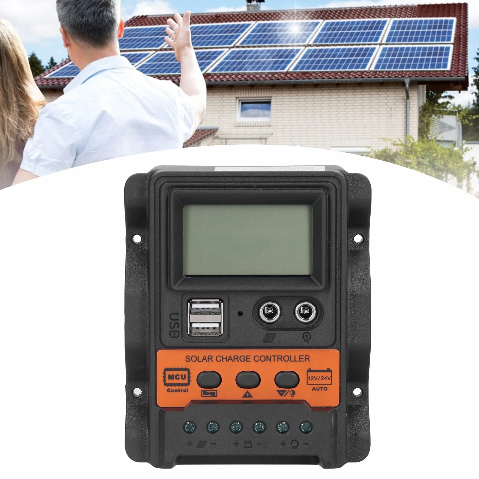 Regulator ładowania słonecznego, wyświetlacz LCD, regulator PWM, podwójne USB DC rozładowanie, wodoodporne sterowanie, regulator baterii panelu słonecznego, 12 V - 24 V (20 A)