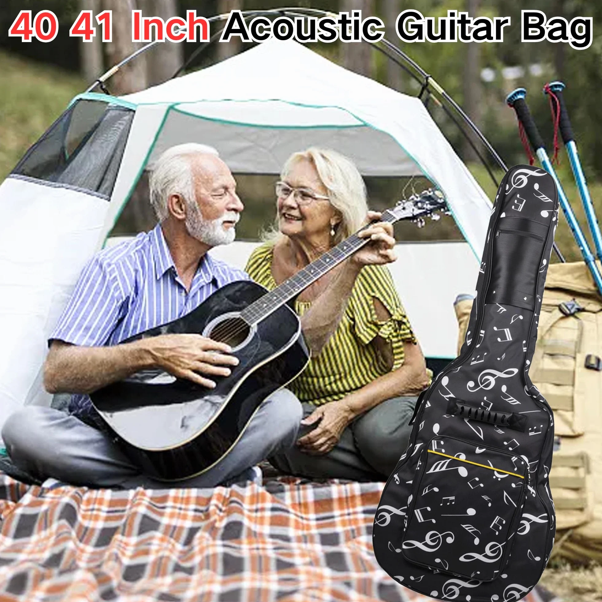 SUQ Wodoszczelna torba na gitarę Oxford, 40/41 cala, torba z wzorem muzycznym, nylonowa, torba na gitarę elektryczną, gitarę akustyczną i koncertową, odporna na uderzenia, 8 mm, wyściełana,