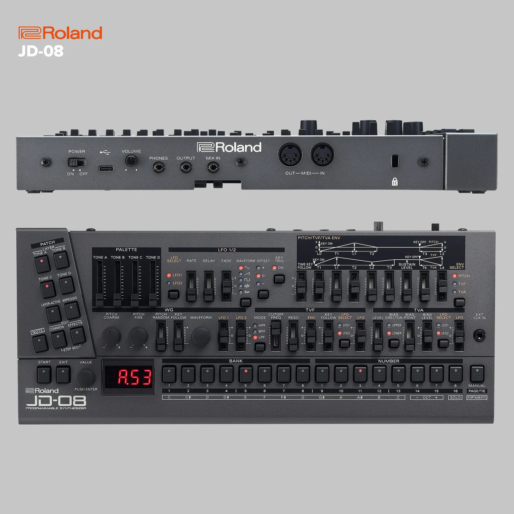 Syntezator Roland Boutique JD-08 – Kompaktowa, Nowoczesna Reedycja Legendarnego Roland JD-800 z lat 90-tych z Nowymi Efektami, Sekwencerem Polifonicznym i nie tylko – Lekkie, Mobilne