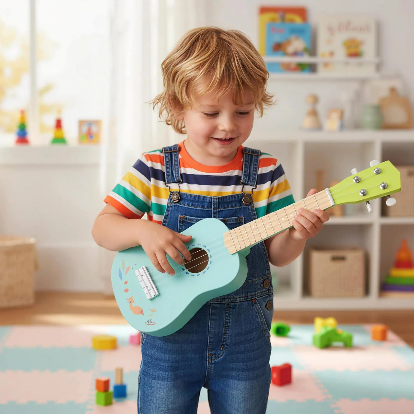 COSTWAY Ukulele dla dzieci, małe ukulele z korpusem z drewna basowego i 4 strunami nylonowymi, pedagogiczny instrument muzyczny, gitara dla początkujących od 3 lat, jasnoniebieskie