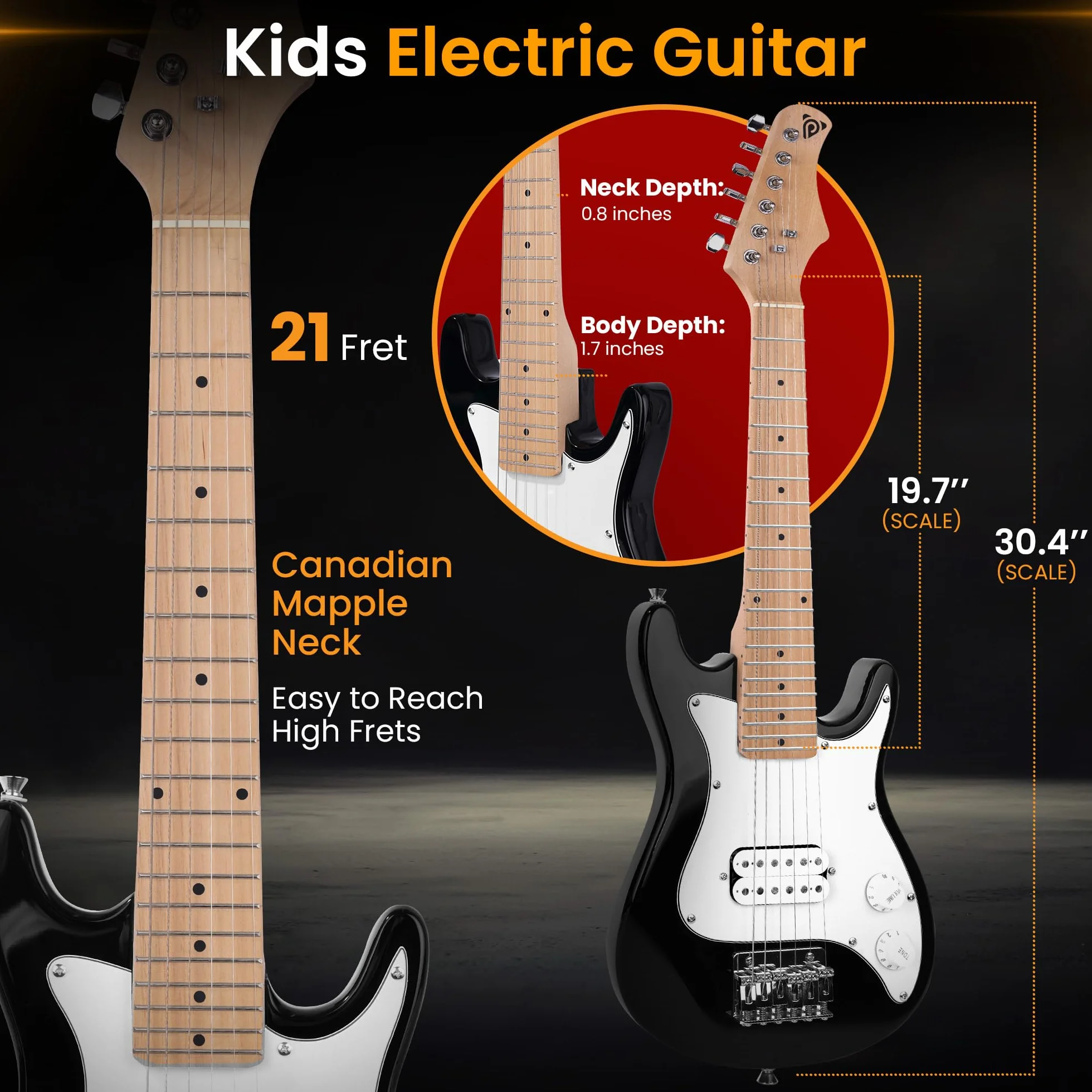 Pyle Gitara elektryczna dla dzieci, gitara elektryczna z wzmacniaczem, zestaw gitar, mały rozmiar - 76 cm, świetny prezent świąteczny dla dzieci, 2 miesiące darmowych lekcji, wzmacniacz 10 W, torba na