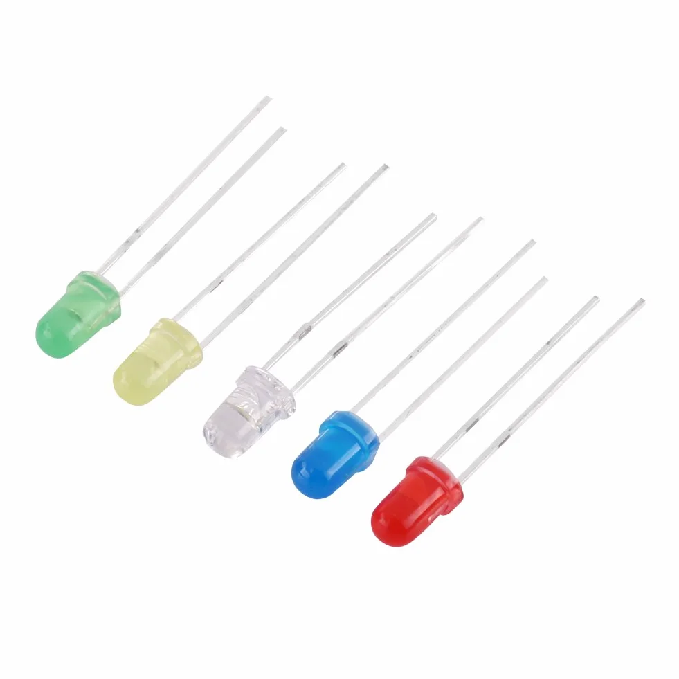 500 szt. Zestaw led 3mm dioda elektroluminescencyjna LED zestaw do samodzielnego montażu biały czerwony niebieski zielony żółty