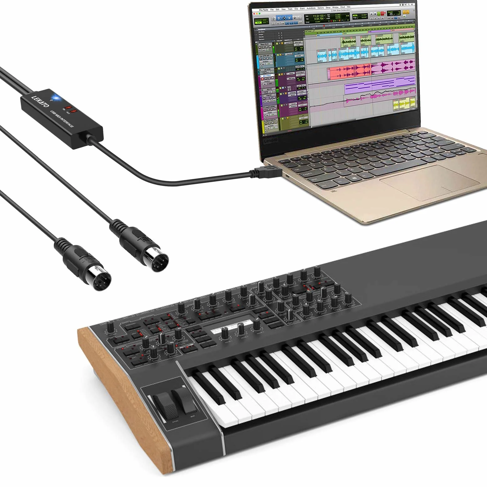 USB MIDI LEKATO USB In-Out Kabel MIDI Klawiatura muzyczna fortepian do PC laptop konwerter profesjonalny do komputera/laptopa/Mac 6,5 stóp
