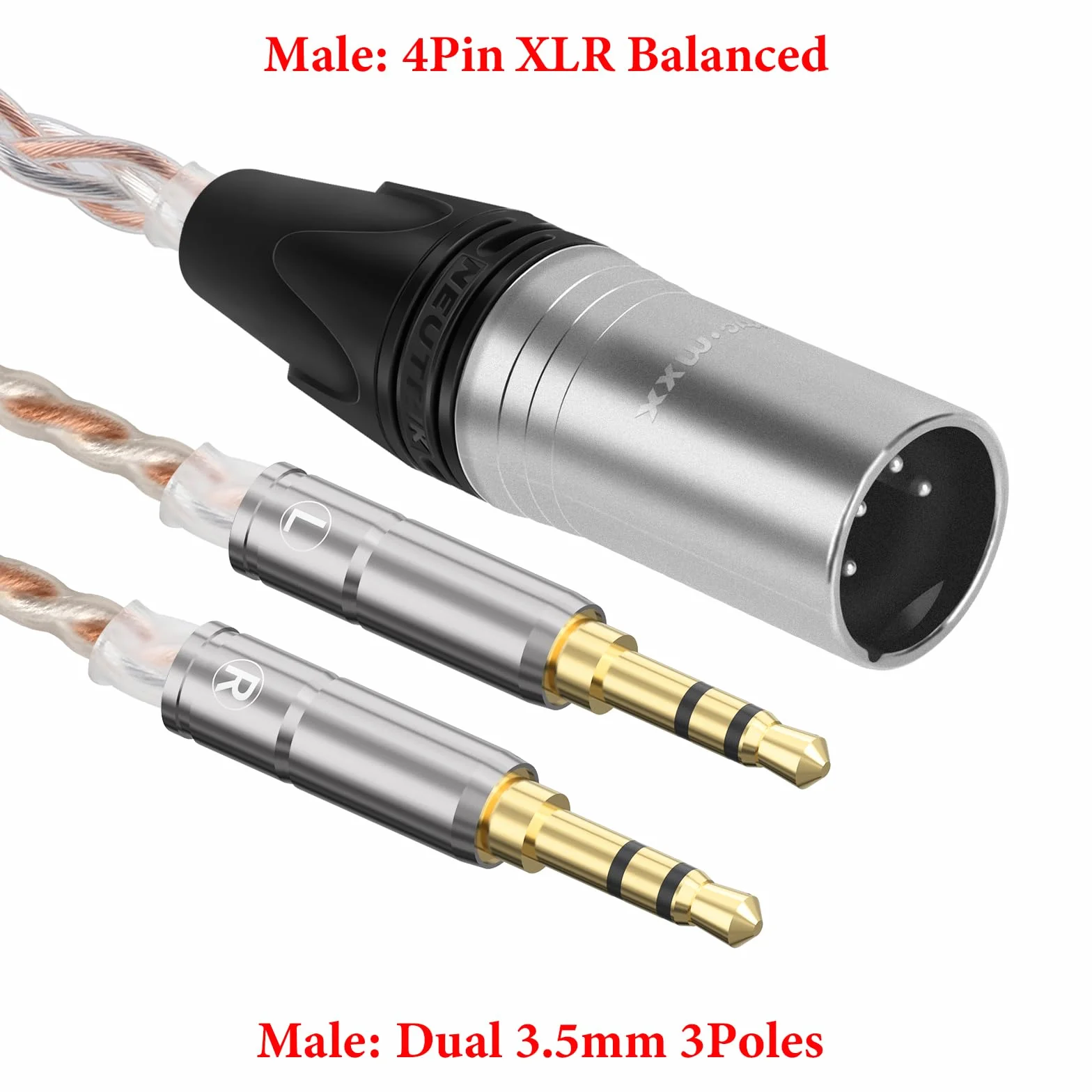 GEEKRIA Apollo 3,5 mm posrebrzany podwójny kabel audio XLR, kompatybilny ze słuchawkami HIFIMAN SUSVARA SUNDARA HE1000se, Denon AH-D9200 AH-D7200 AH-D5200 AH-D600 (5 stóp/1,5 m)