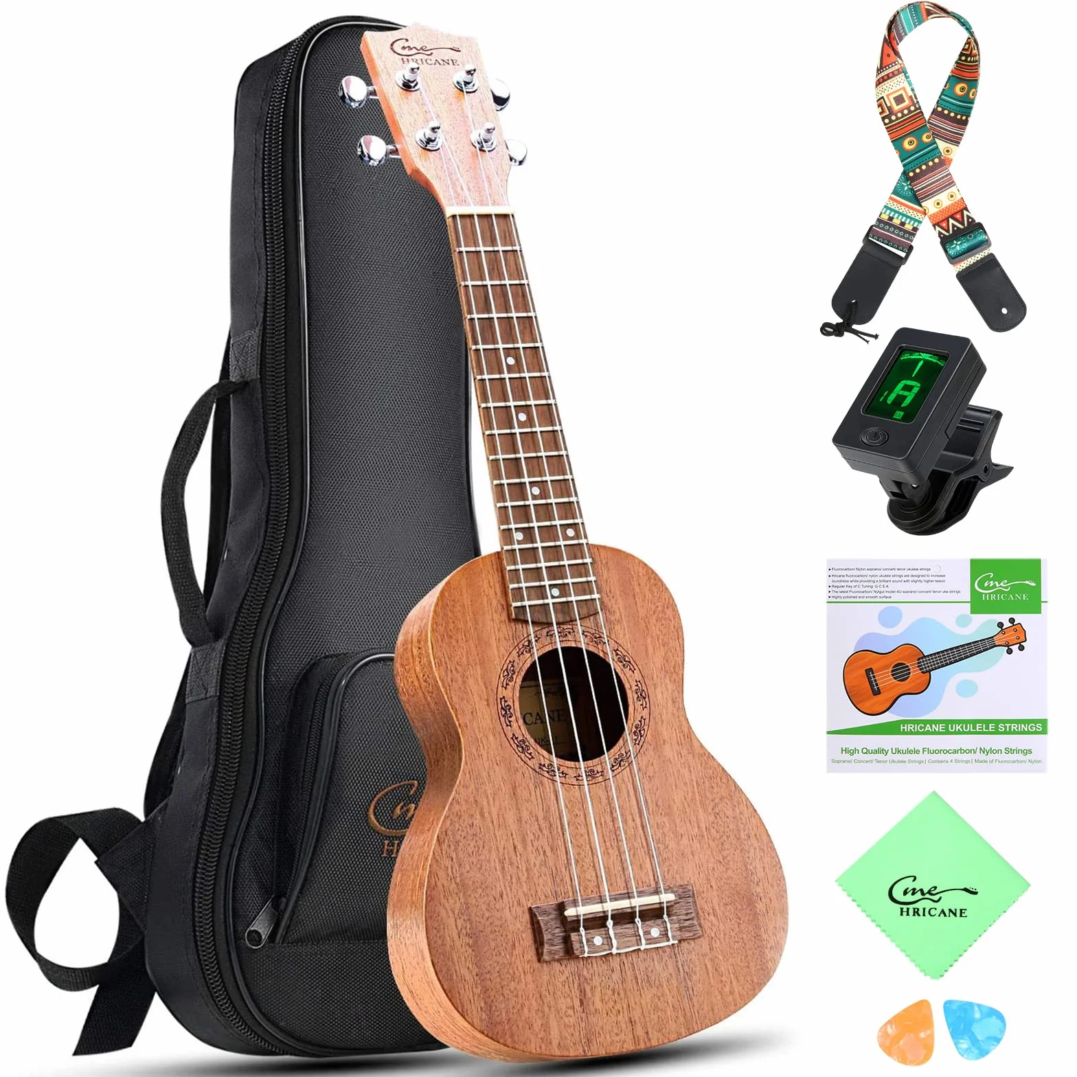 Ukulele sopranowe 21 cali, mahoniowe ukulele dla dorosłych i dzieci początkujących z torbą i linami