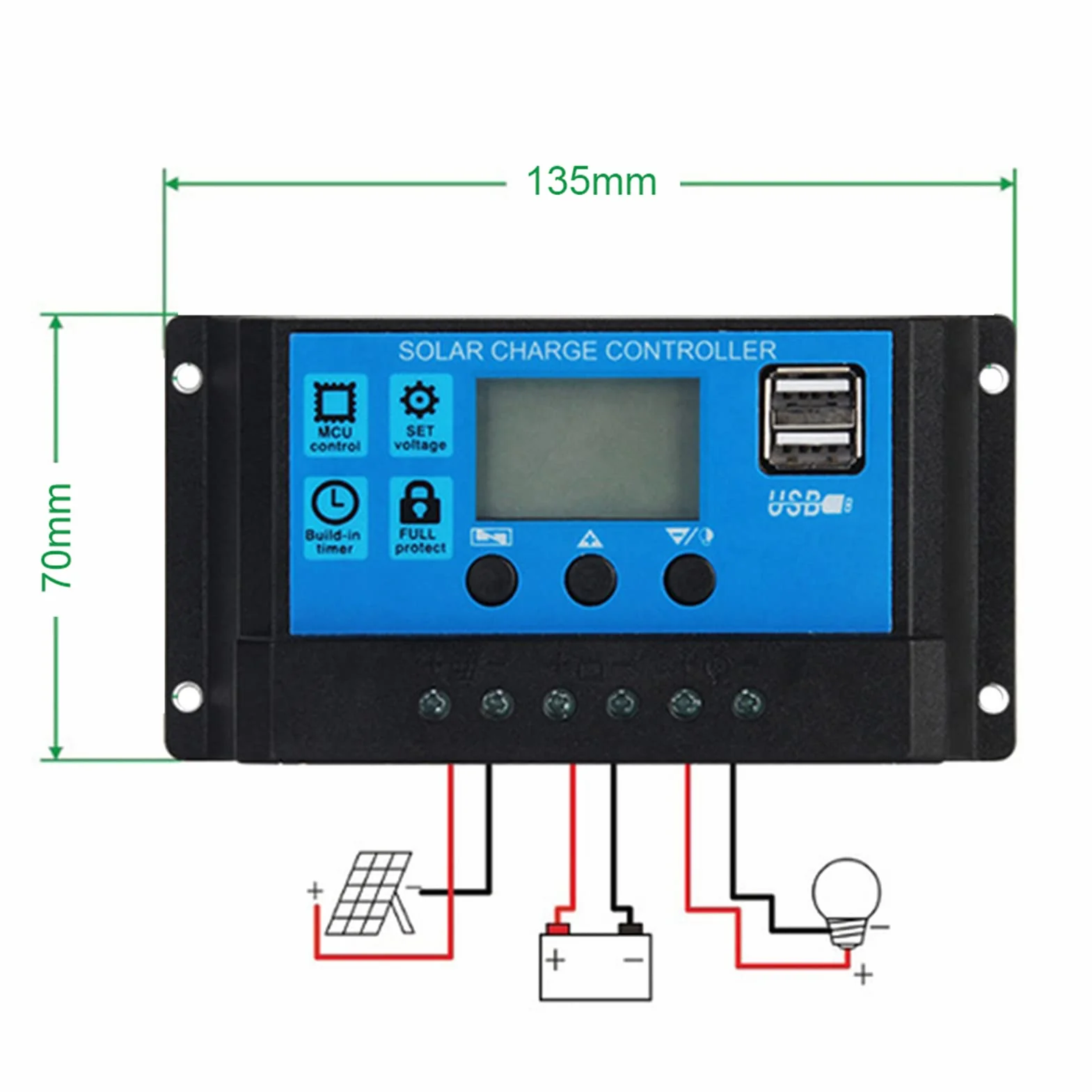 Solarladeregler, PWM Solarbatterieladegerät 60A/50A/40A/30A/20A/10A 12V 24V Auto Solarladeregler PWM-Controller(60A)