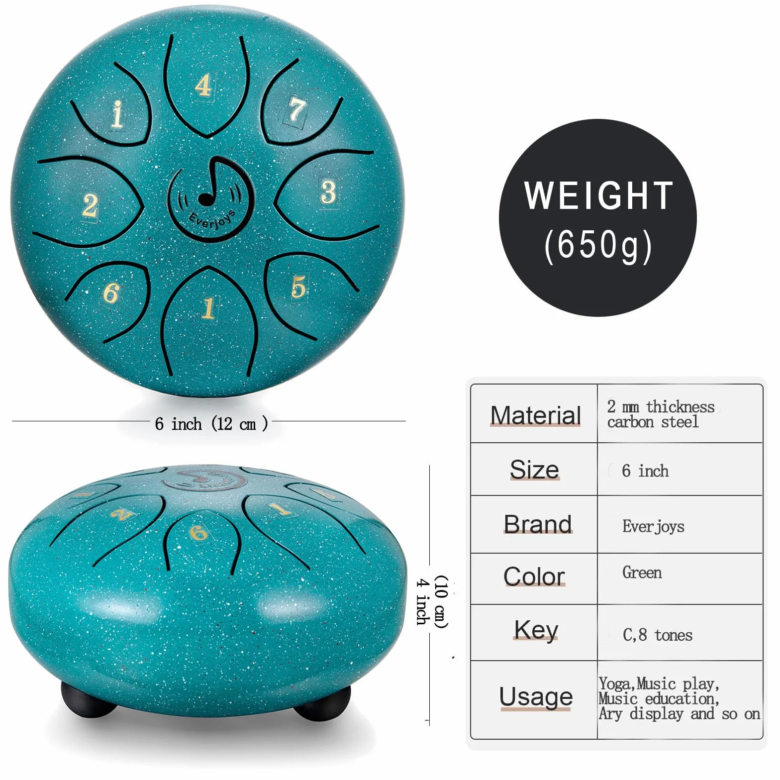 Rain Drum for Outdoor Steel Tongue Drum 6 Inch 8 Tone C-key Tongue Drum Instrument HandPan Drum with Drum Beaters Carry Bag Music Book for Medytacja, Yoga Sound Healing
