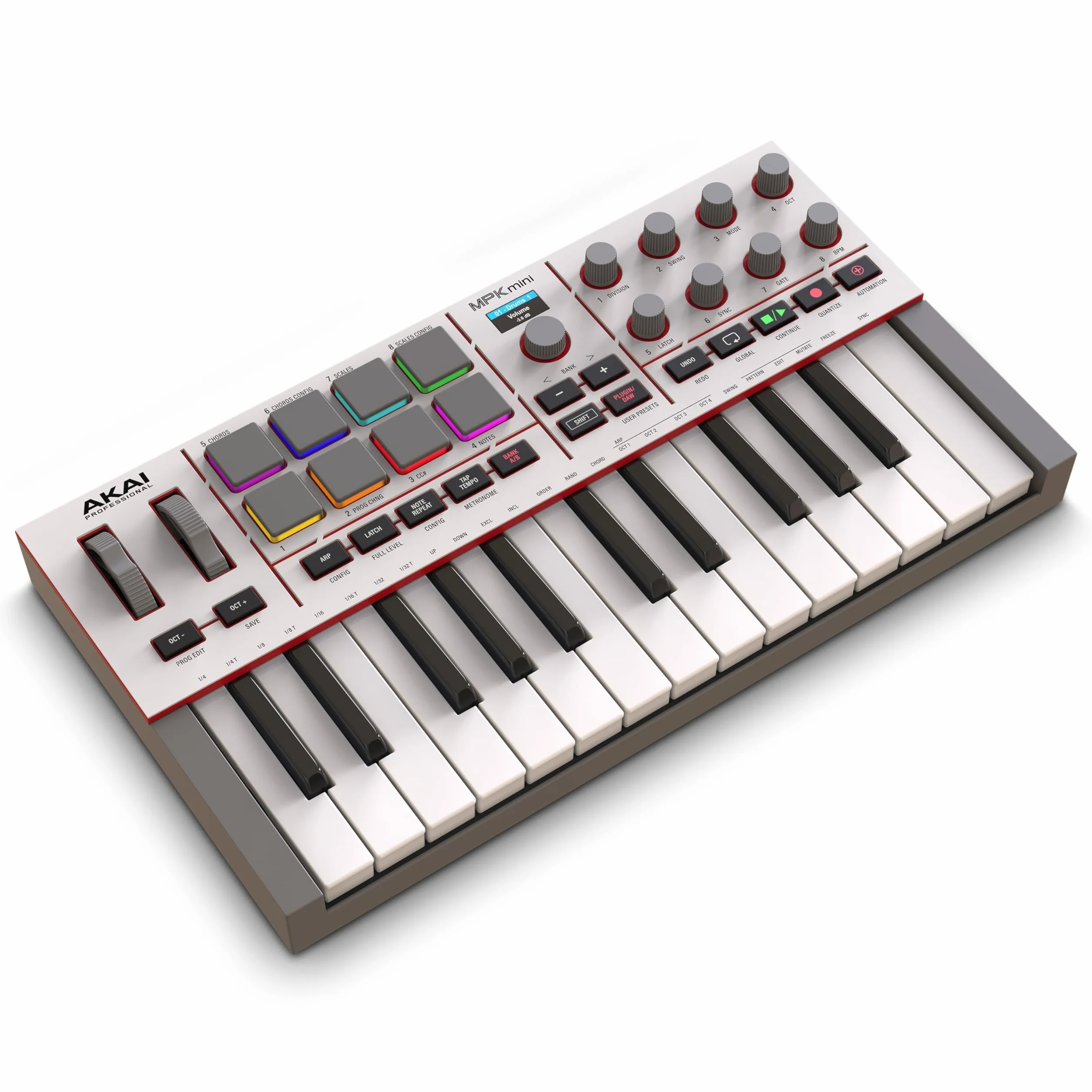Akai Professional MPK Mini IV Klawiatura MIDI USB-C dla Początkujących i Producentów- Pady Perkusyjne MPC, Koła Pitch & Mod, Oprogramowanie do Produkcji, Pakiet Pźwiękowy Native Instruments, Szary
