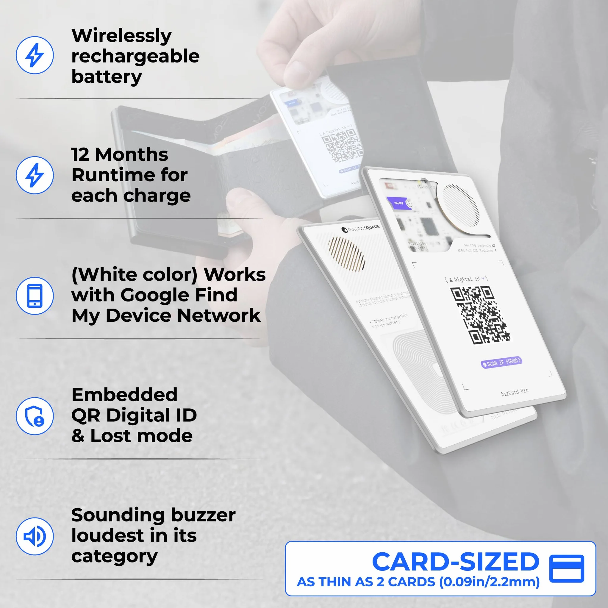 Rolling Square AirCard Pro – lokalizator Bluetooth kompatybilny tylko z systemem Android Google Find Hub – bezprzewodowy tracker ładowania z cyfrowym identyfikatorem, portfel i paszport wyszukiwarka