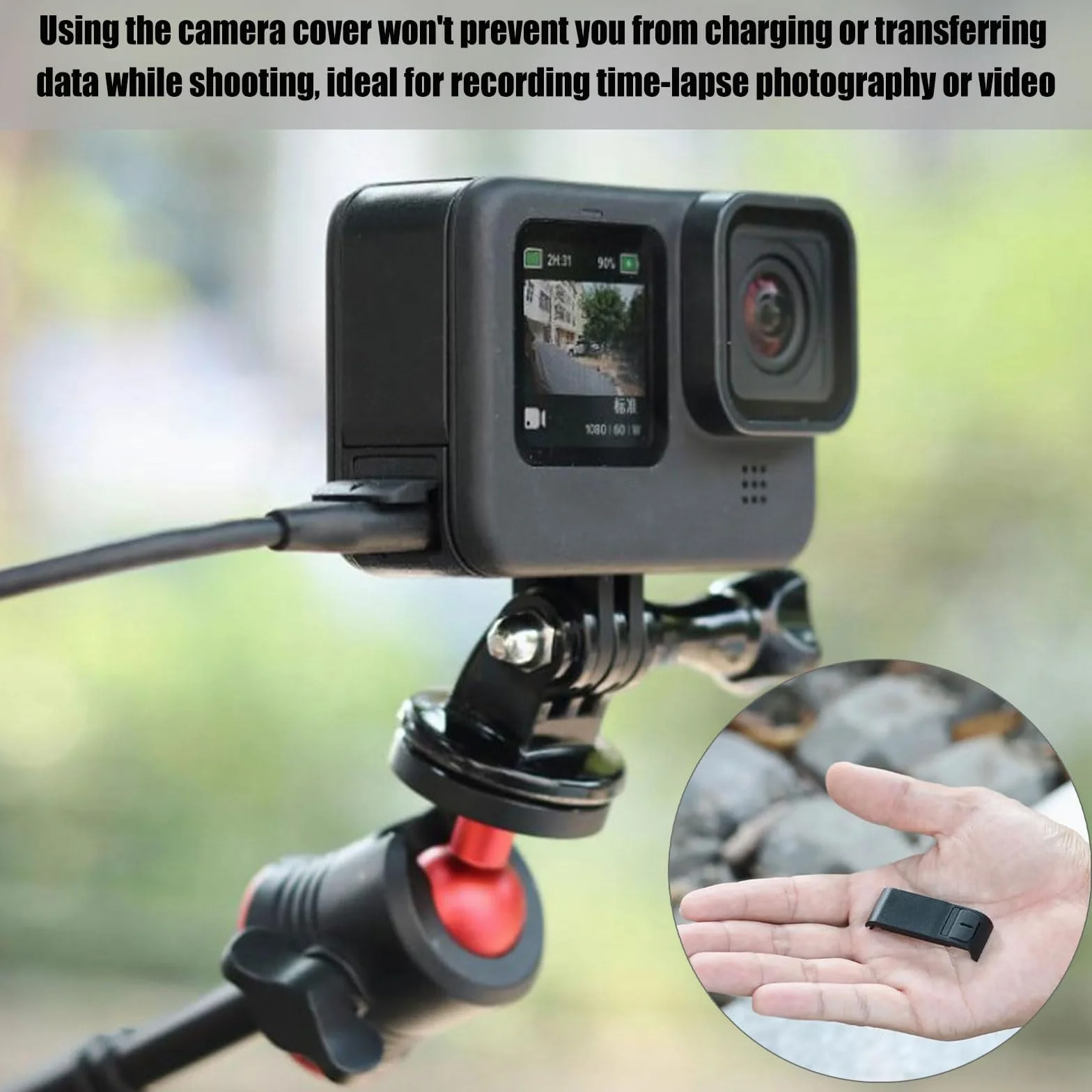 Pokrywa baterii kompatybilna z GoPro Hero 13 12 11 10 9, przeciwpyłowa osłona boczna drzwi boczne wymienna wymienna osłona baterii z portem typu C akcesoria kompatybilne z GoPro, czarny, 1 szt