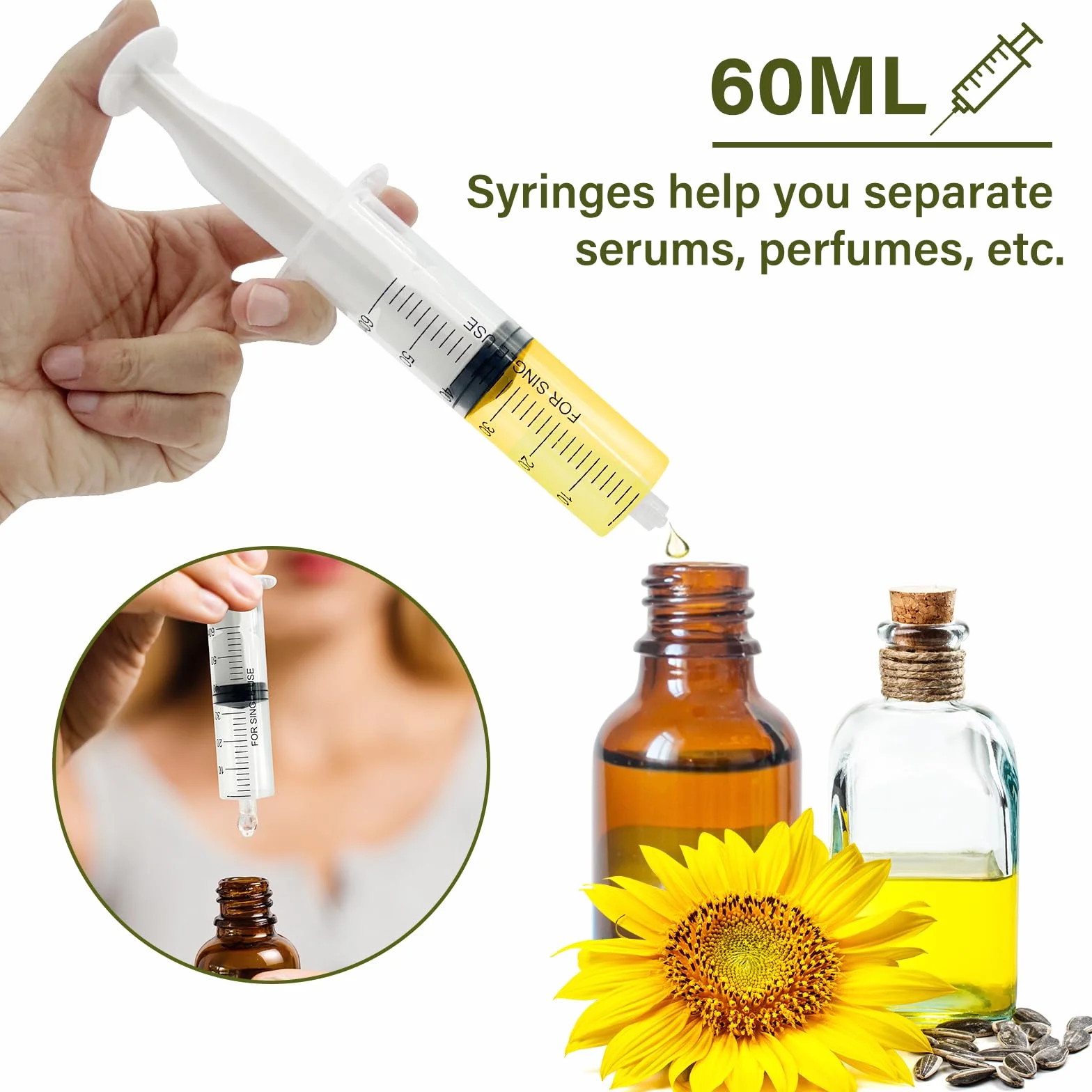 Strzykawka z tworzywa sztucznego, 60 ml, 6 sztuk strzykawek z igłą, strzykawka wielokrotnego użytku, strzykawka z 6 nakładkami na igły, strzykawki do laboratoriów naukowych i przemysłu