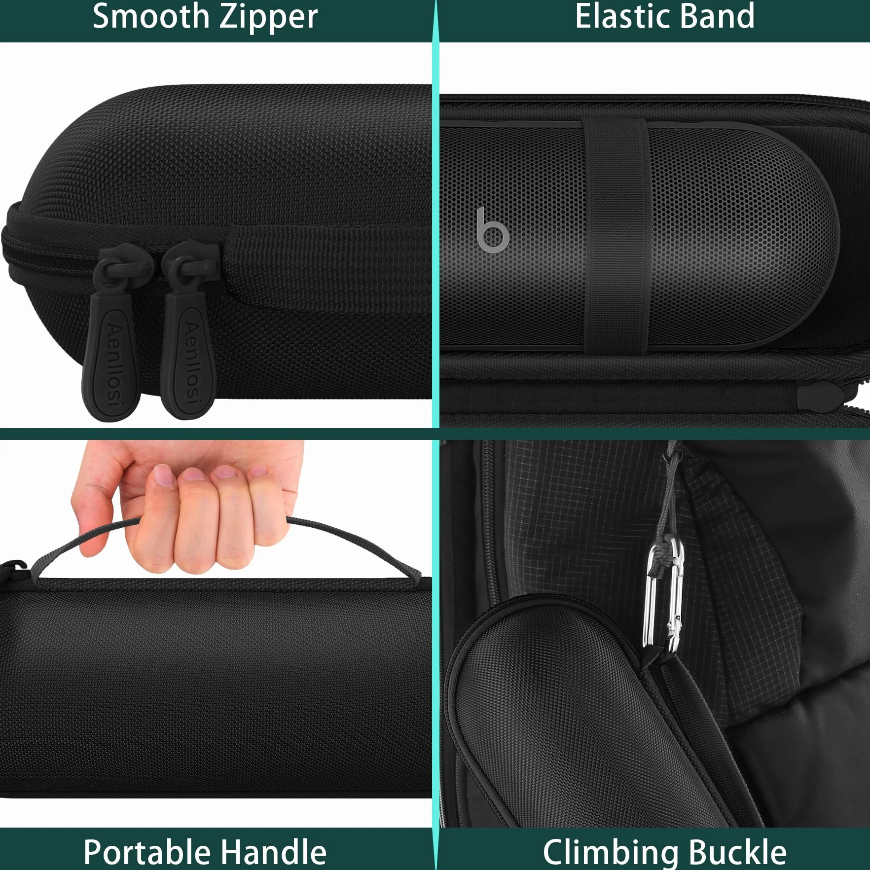 Aenllosi Twarde etui podróżne kompatybilne z Beats Pill - bezprzewodowy głośnik Bluetooth, przenośny organizer na głośniki Beats. (tylko etui), matowy czarny, Rustykalny, prosty