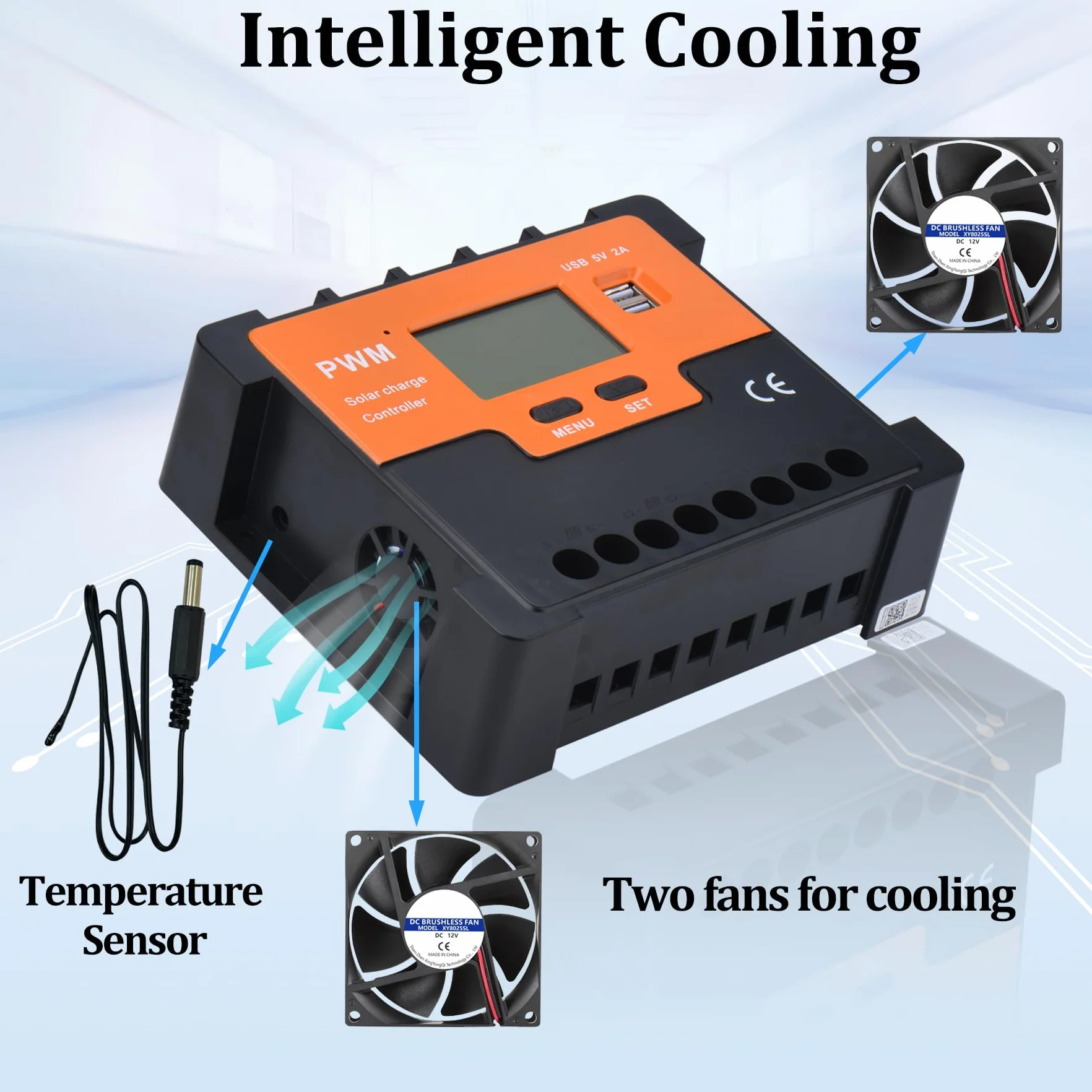Regulator ładowania solarnego 80 A, 12 V, 24 V, 36 V, 48 V, solarny regulator ładowania PWM 80 A z czujnikiem temperatury, 4 porty USB,